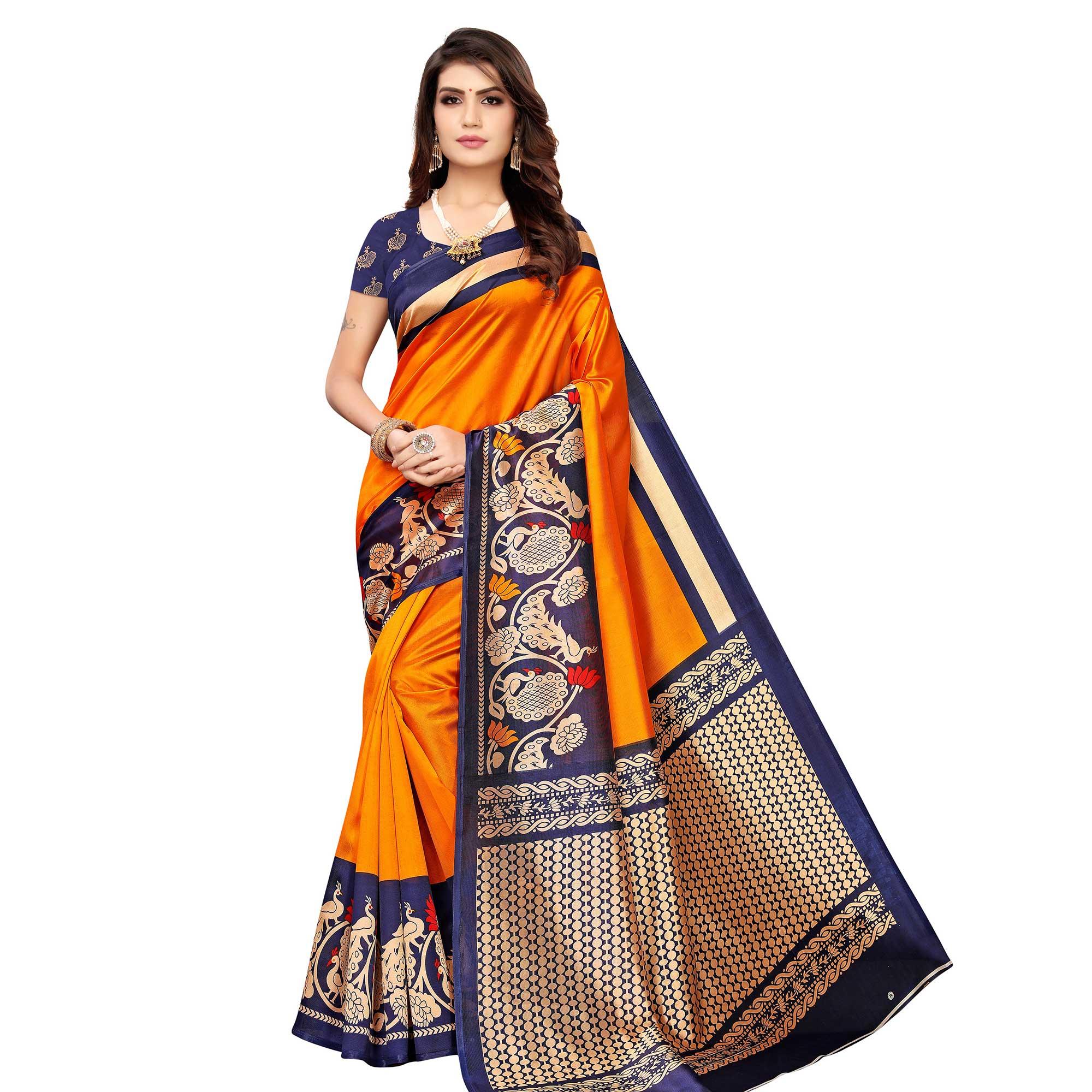 Pleasant Yellow Colored Casual Wear Printed Art Silk Saree - Peachmode