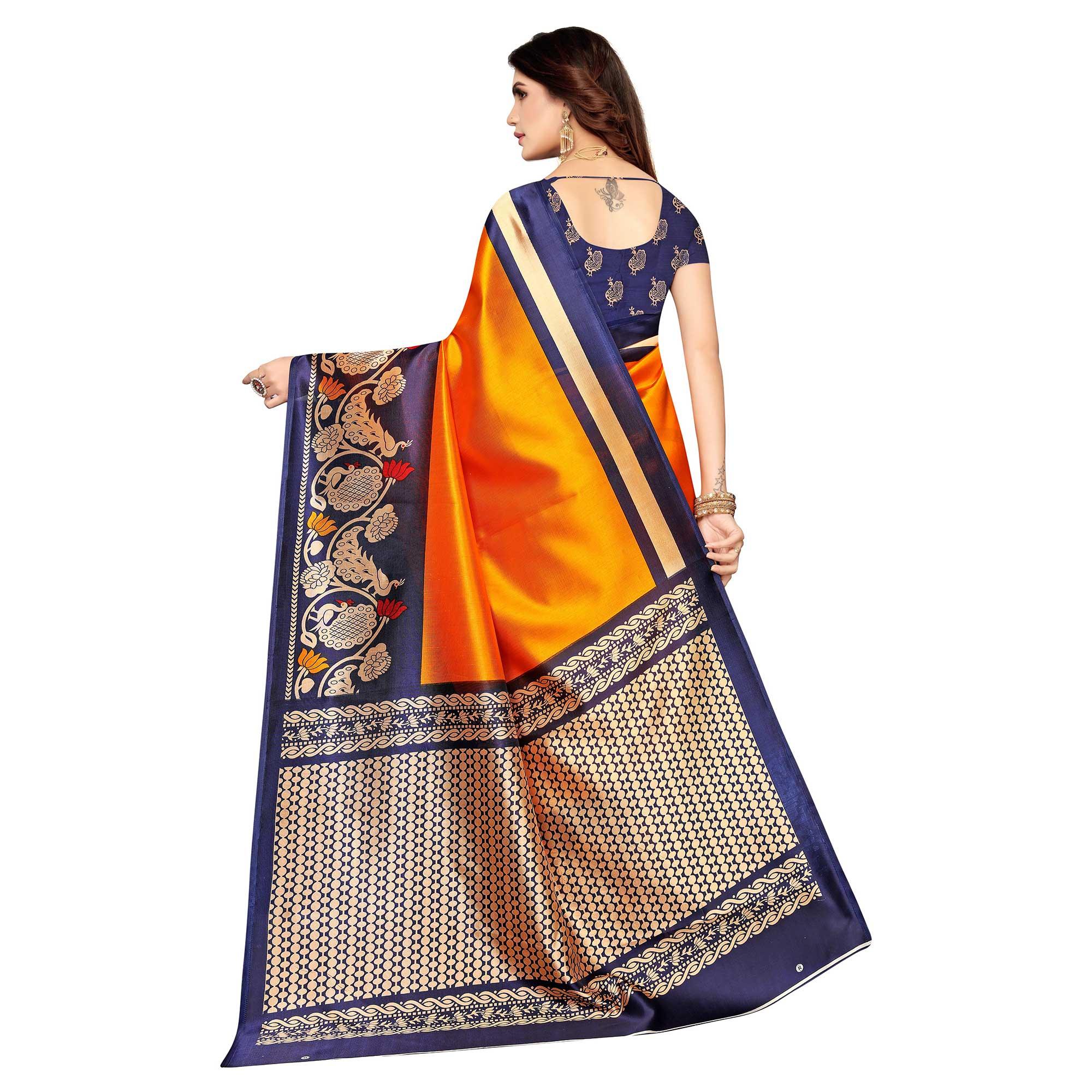 Pleasant Yellow Colored Casual Wear Printed Art Silk Saree - Peachmode