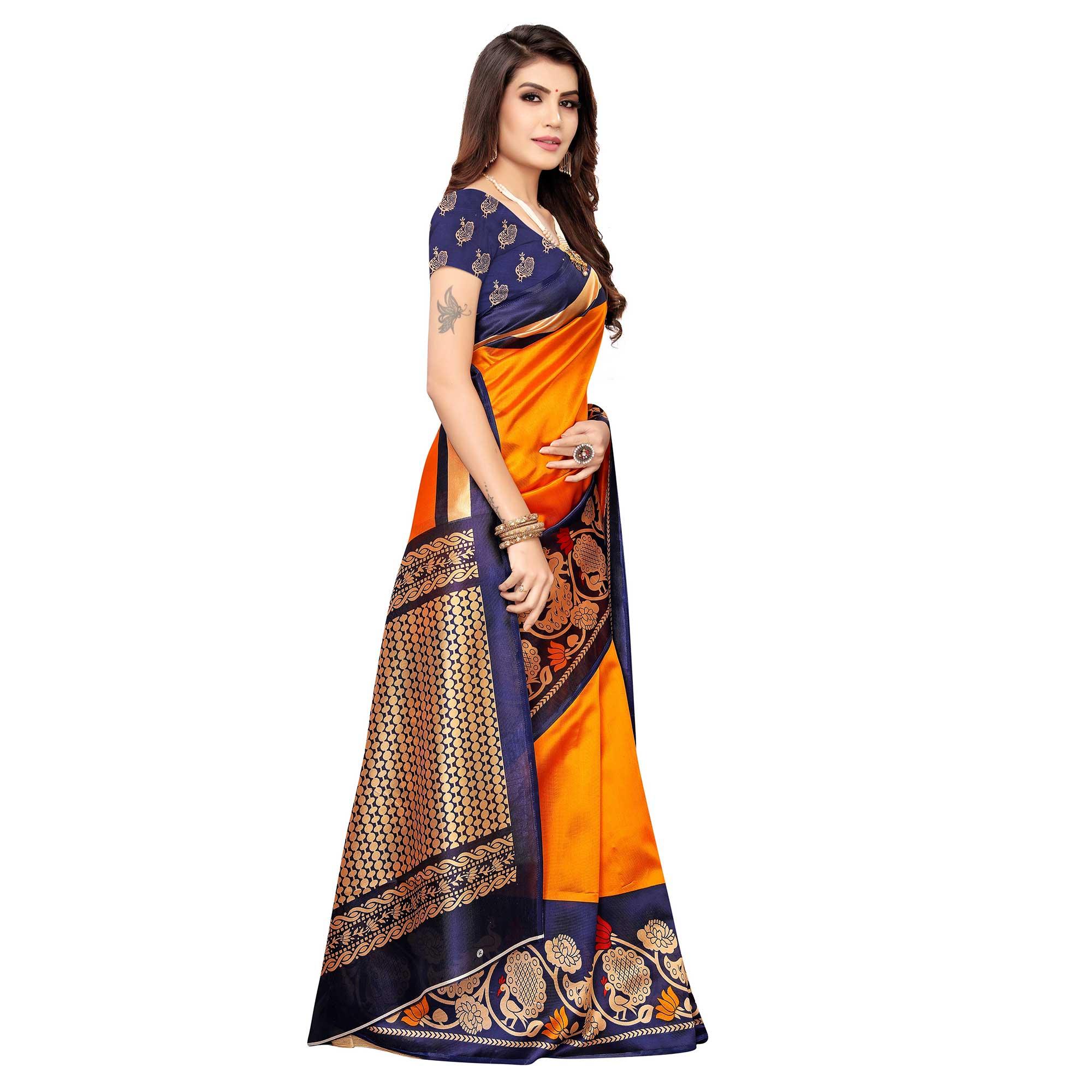 Pleasant Yellow Colored Casual Wear Printed Art Silk Saree - Peachmode