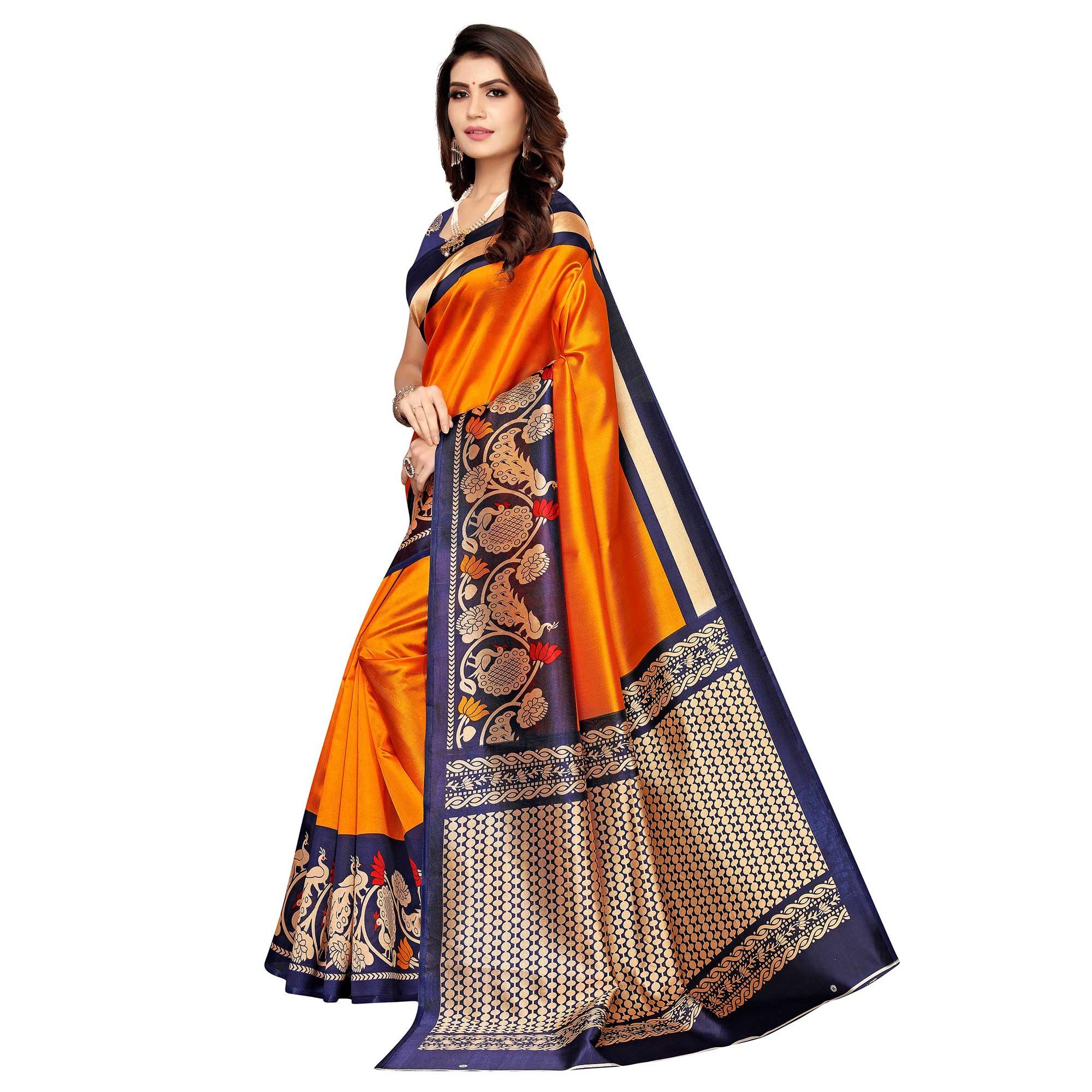 Pleasant Yellow Colored Casual Wear Printed Art Silk Saree - Peachmode