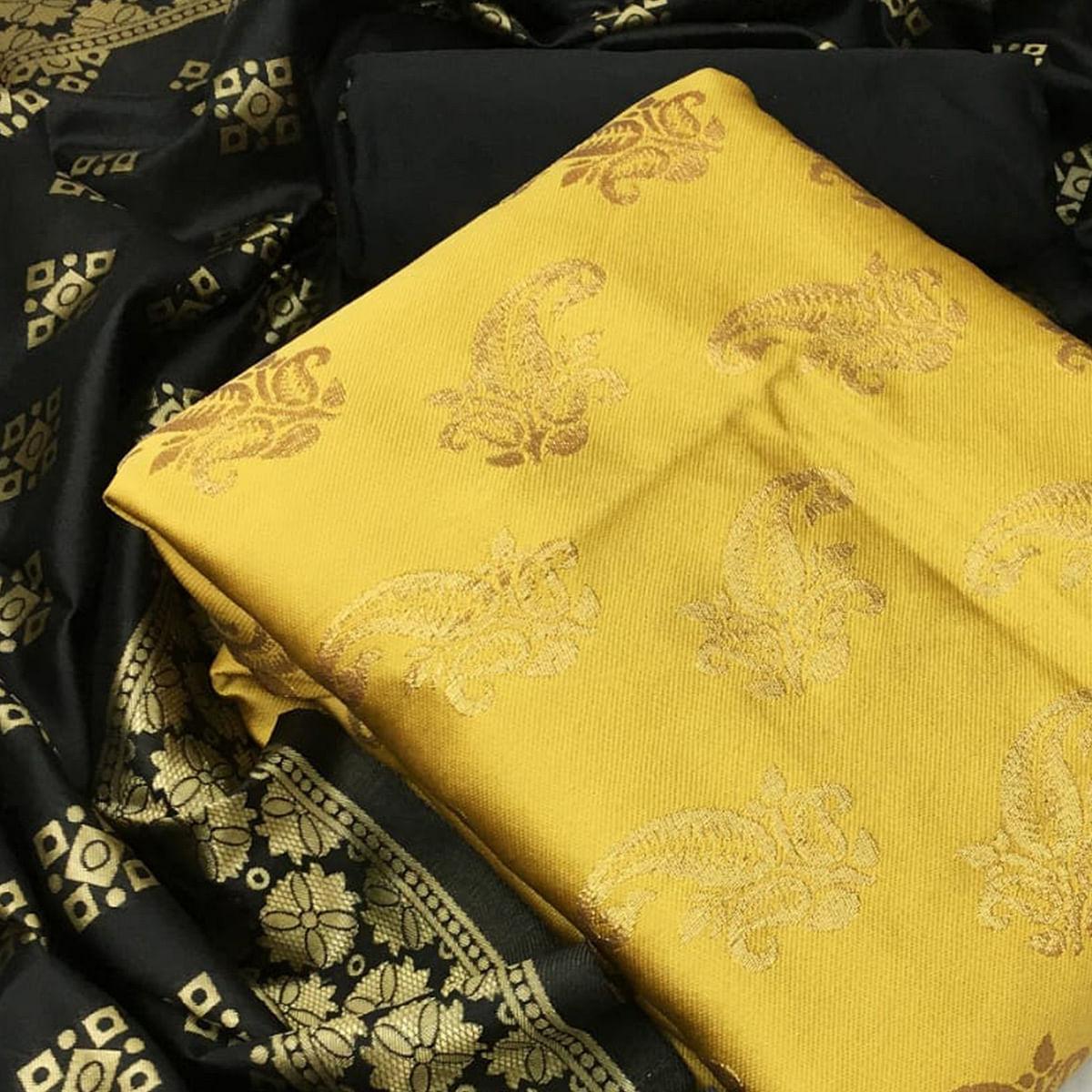 Preferable Beige Colored Casual Wear Woven Banarasi Silk Dress Material - Peachmode