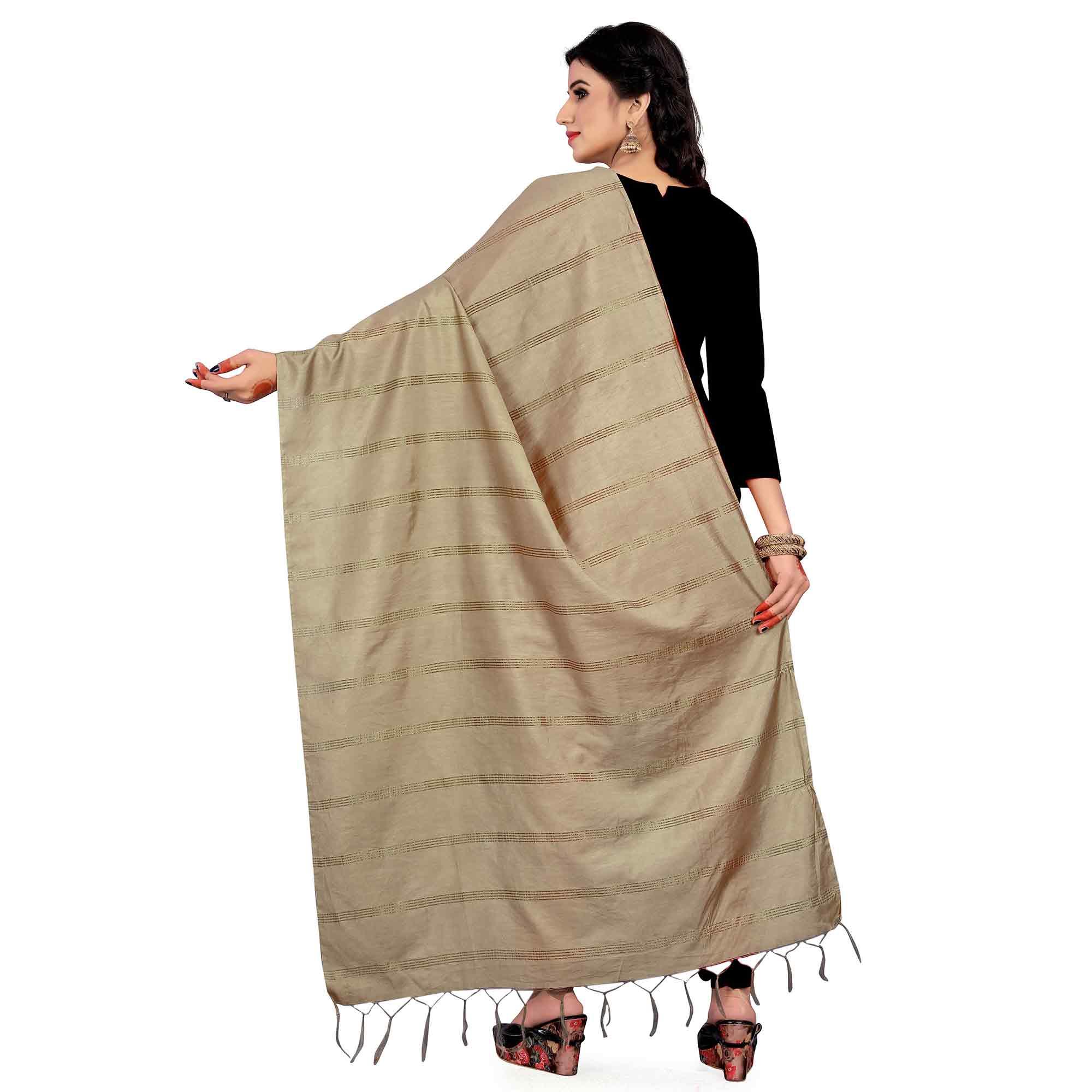 Preferable Beige Colored Festive Wear Cotton Dupatta - Peachmode