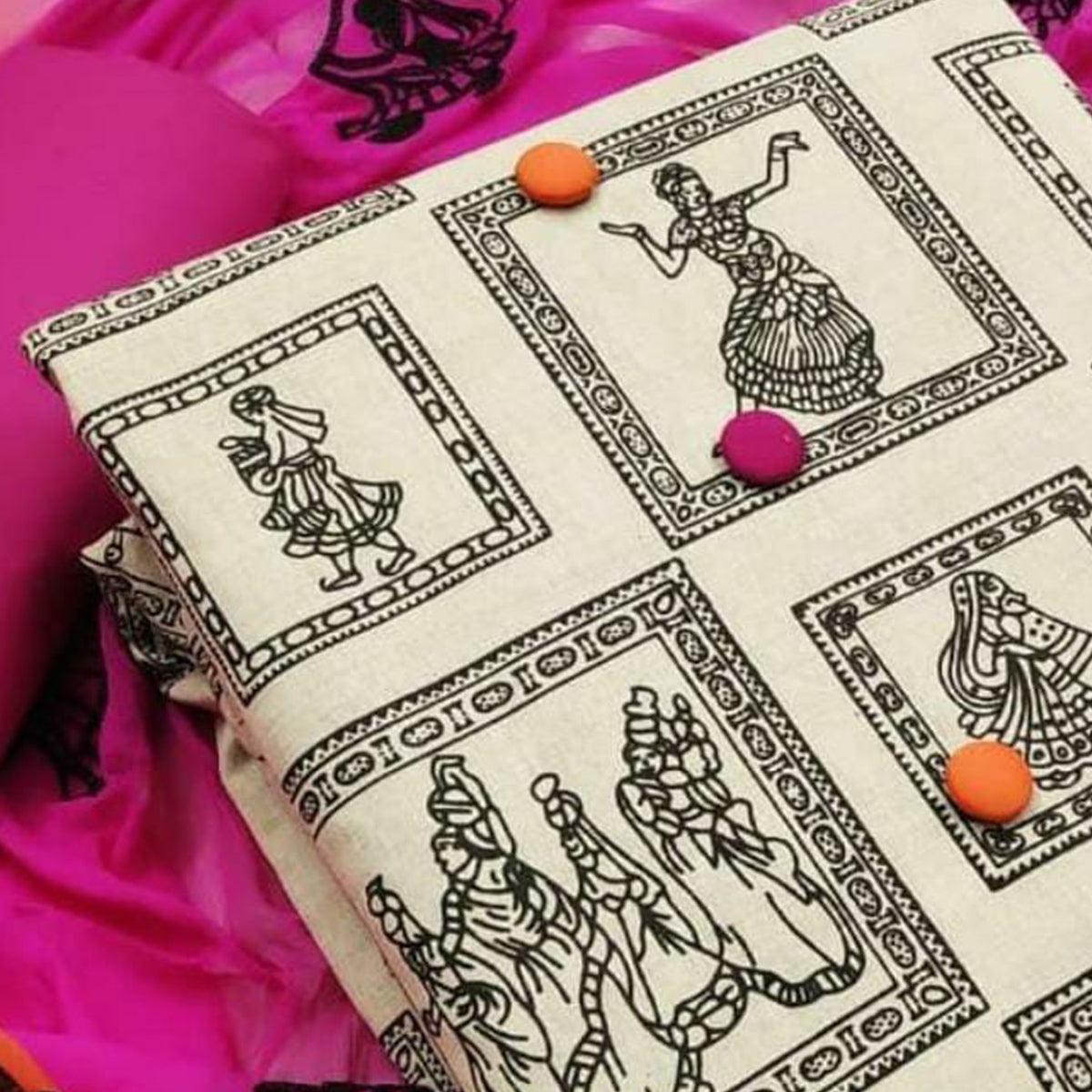 Preferable Beige-Pink Colored Casual Wear Printed Cotton Dress Material - Peachmode