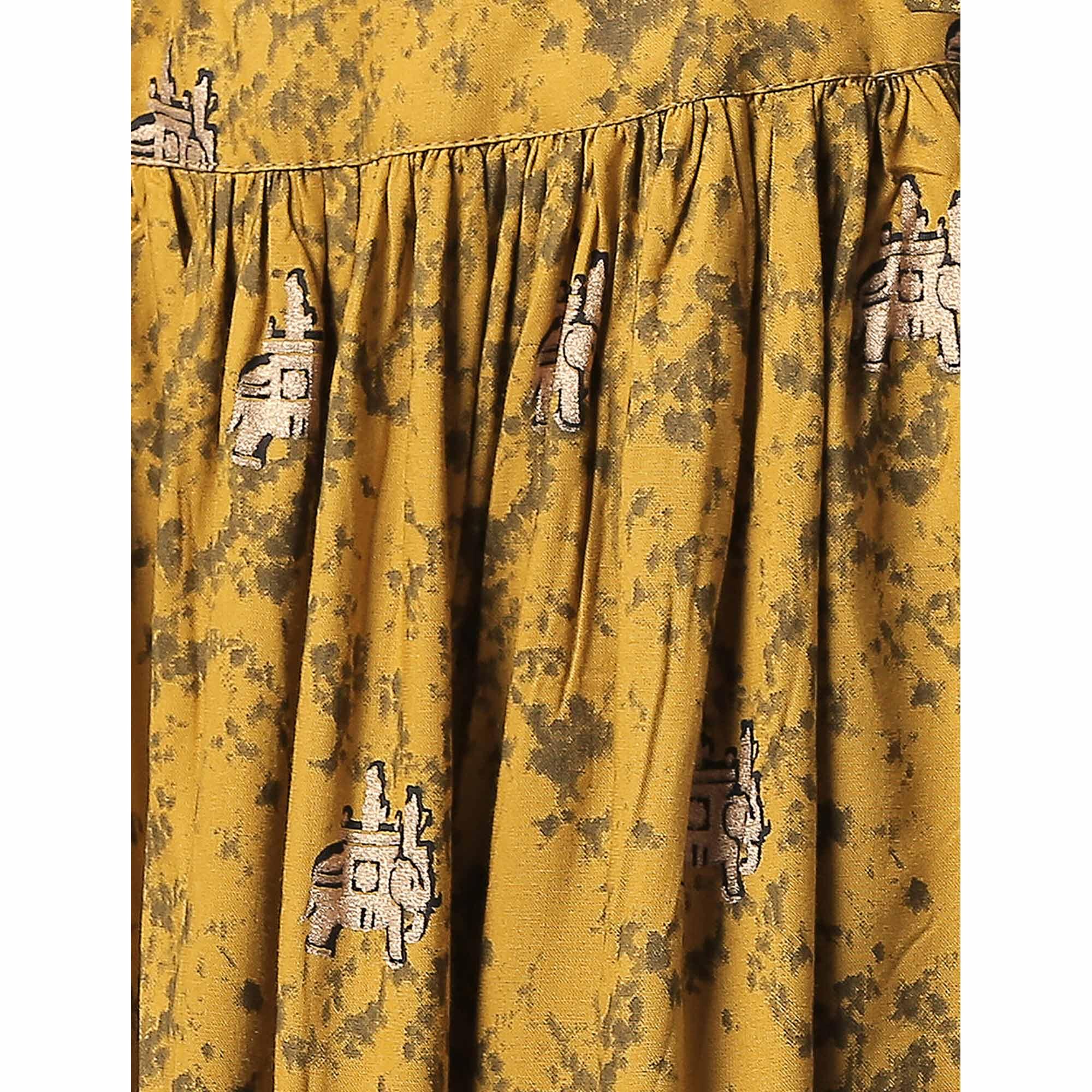 Preferable Black-Green Colored Partywear Embroidered Cotton Kurti-Skirt Set - Peachmode