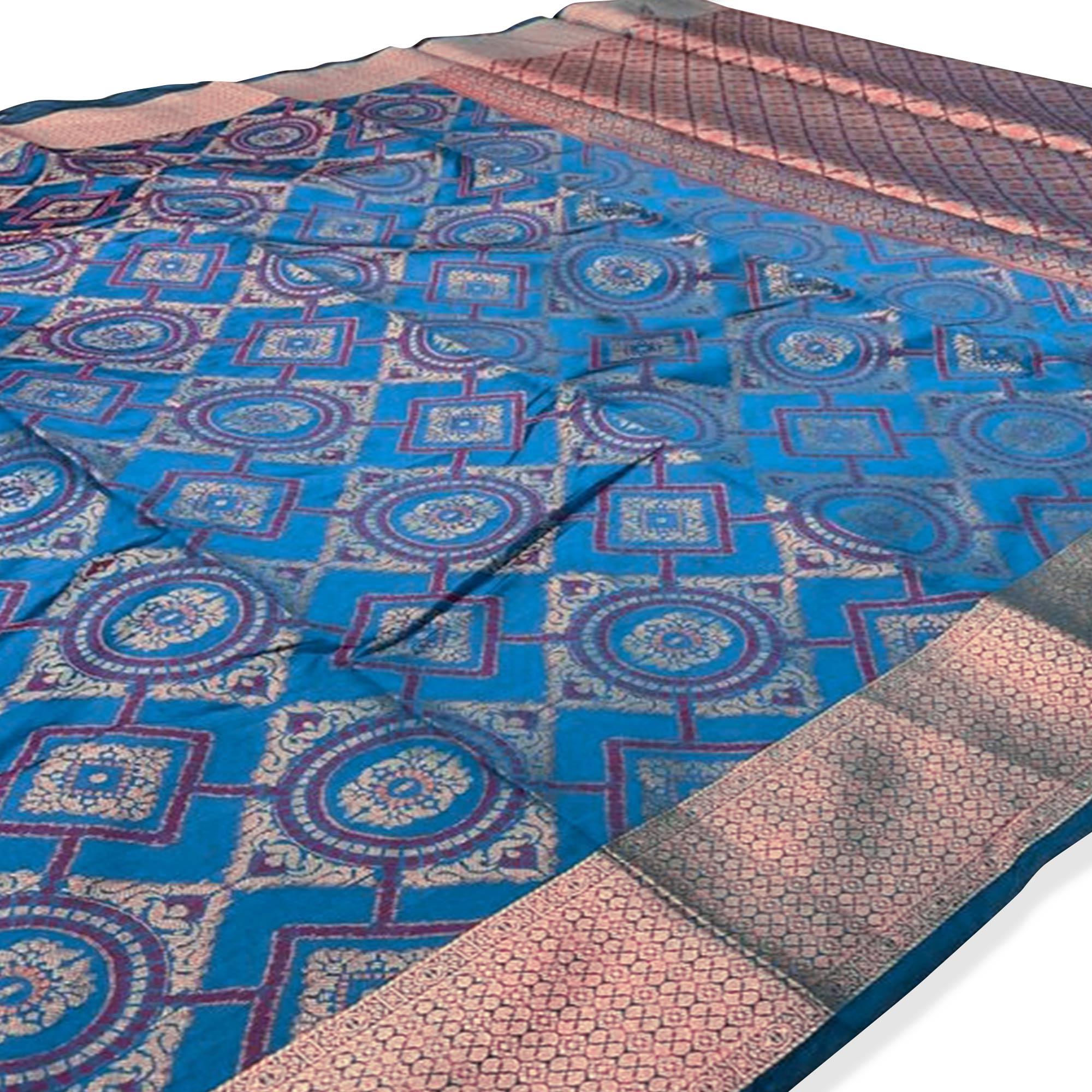 Preferable Blue Colored Festive Wear Woven Silk Saree - Peachmode