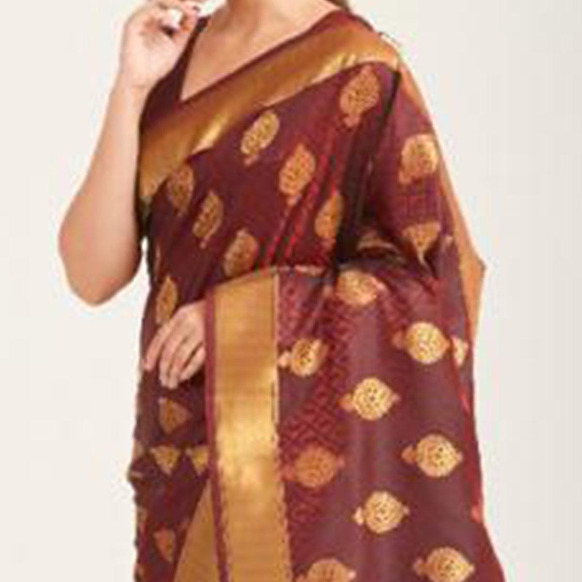 Preferable Brown Coloured Festive Wear Handloom Woven Silk Saree - Peachmode