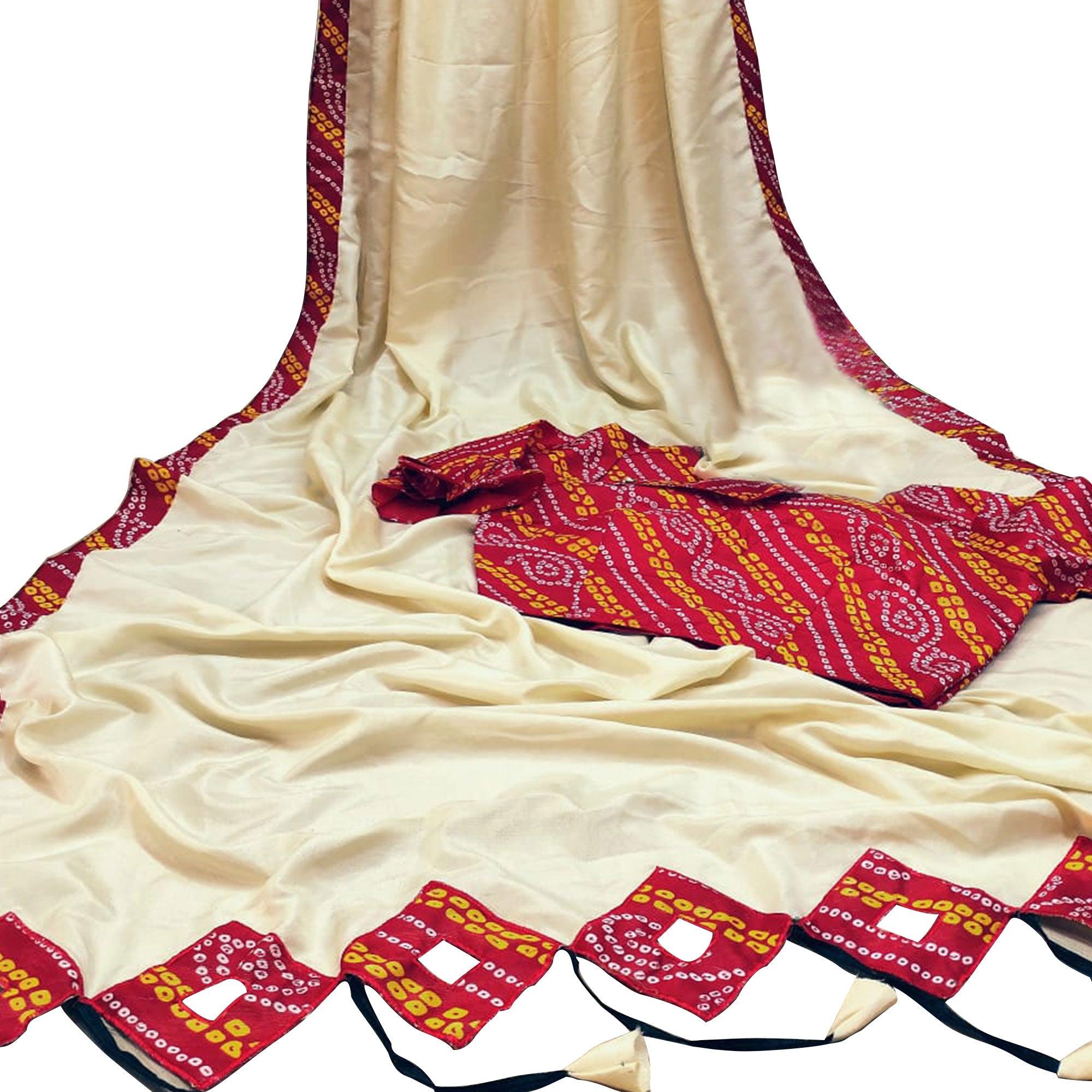 Preferable Cream Colored Party Wear Printed Art Silk Saree - Peachmode