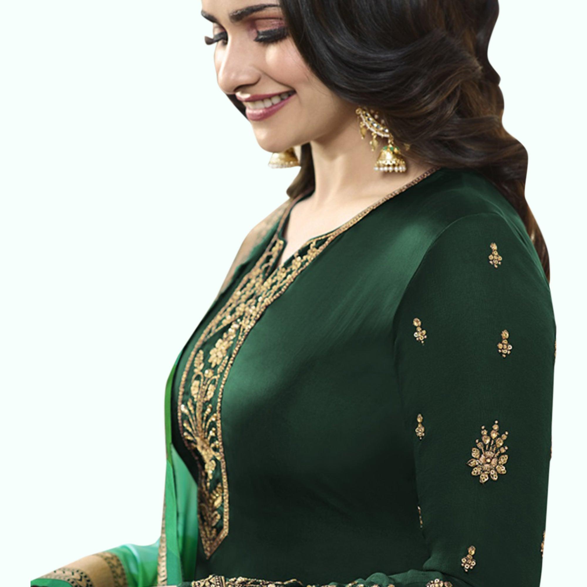 Preferable Dark Green Colored Partywear Embroidered Georgette Suit - Peachmode