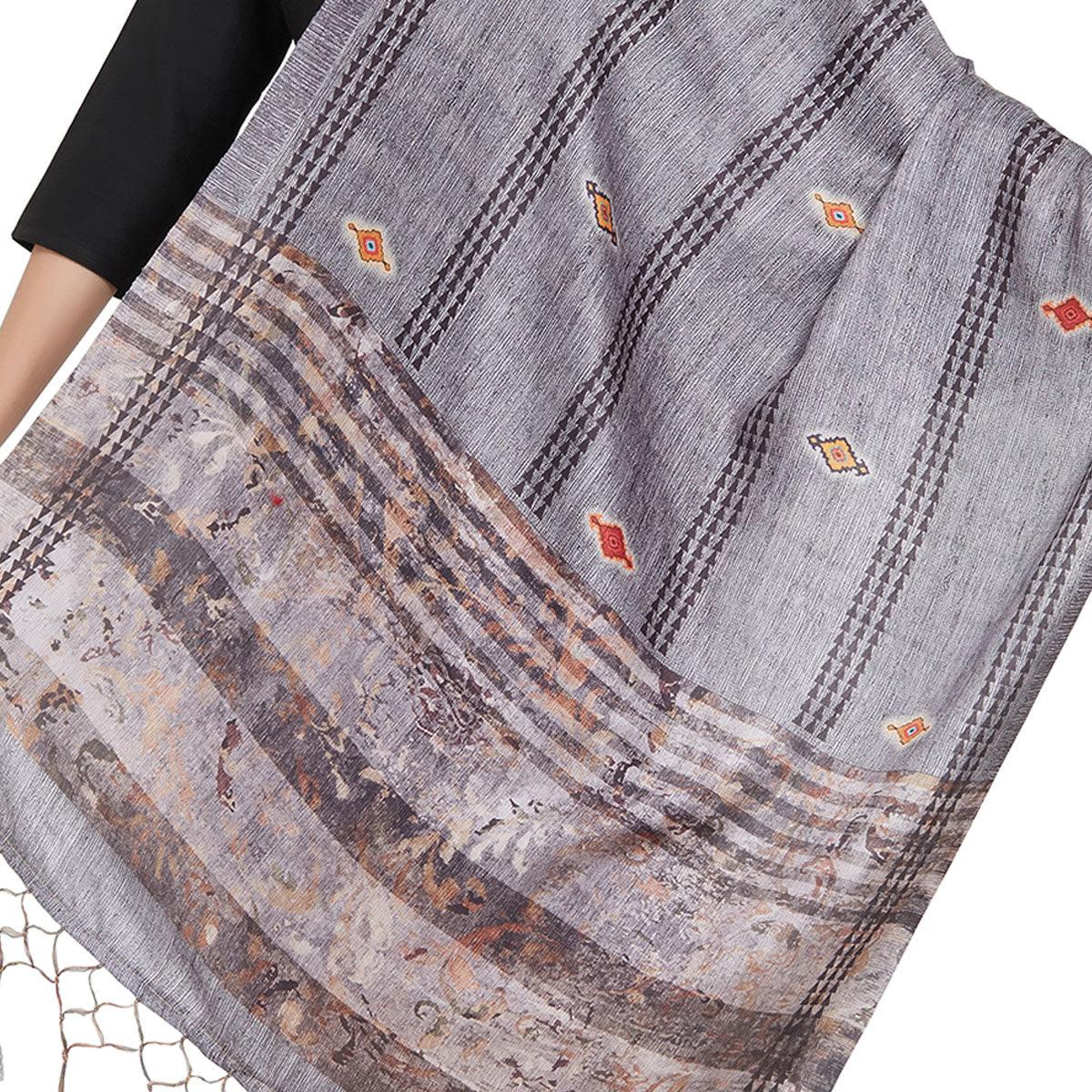 Preferable Gray Colored Casual Printed Pashmina Silk Dupatta - Peachmode