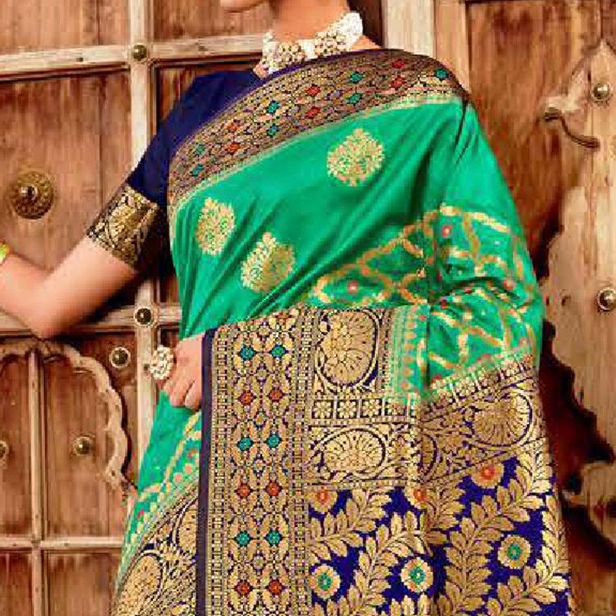 Preferable Green Colored Festive Wear Woven Art Silk Saree - Peachmode