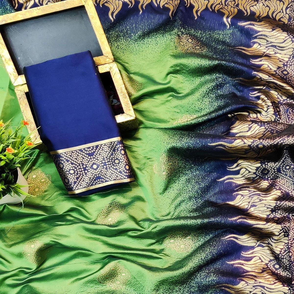 Preferable Green Colored Festive Wear Woven Banarasi Jacquard Saree - Peachmode