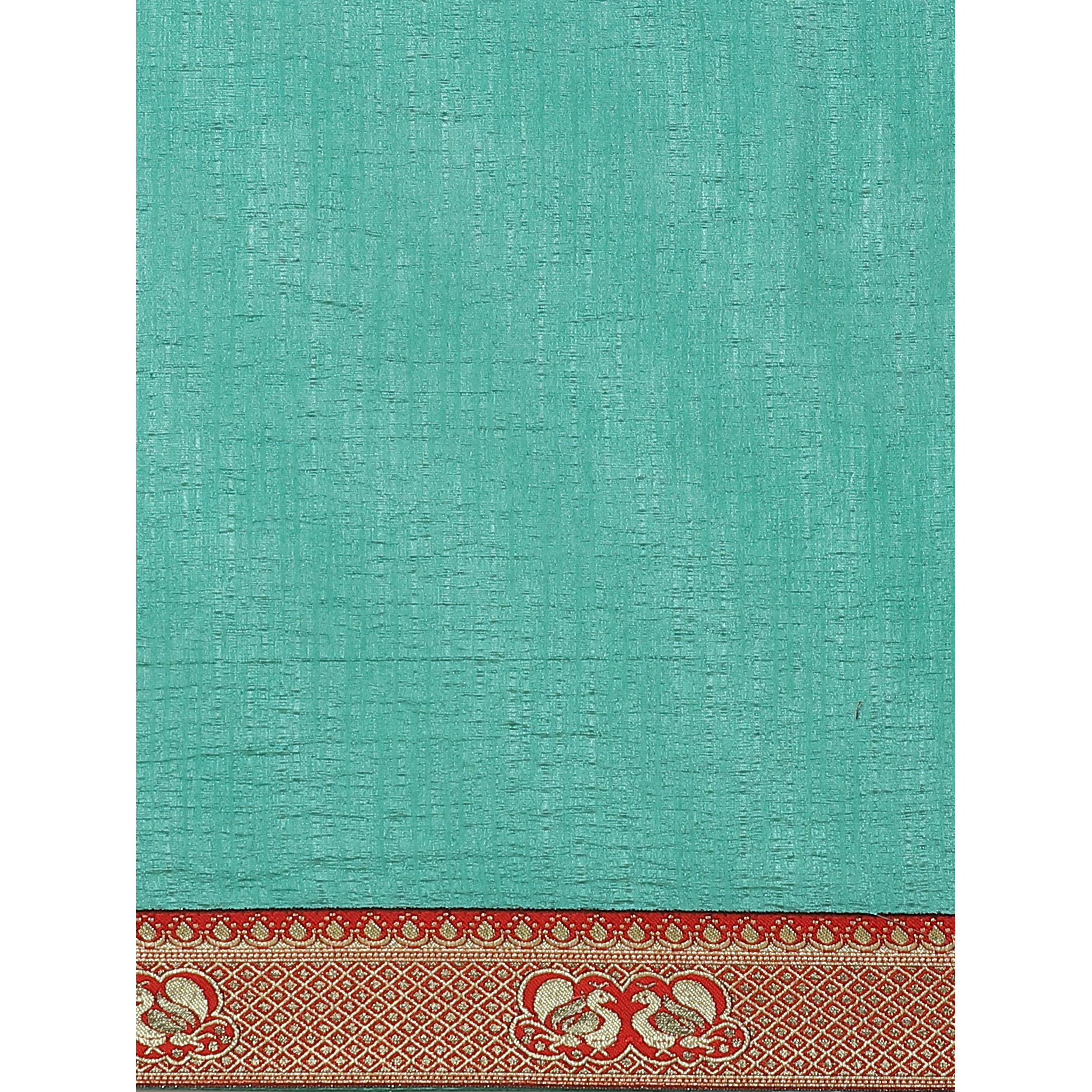 Preferable Green Colored Festive Woven Silk Blend Saree - Peachmode