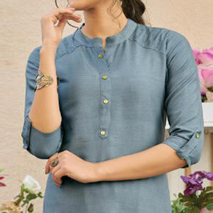 Preferable Grey Colored Casual Wear Solid Pure Rayon Kurti - Peachmode