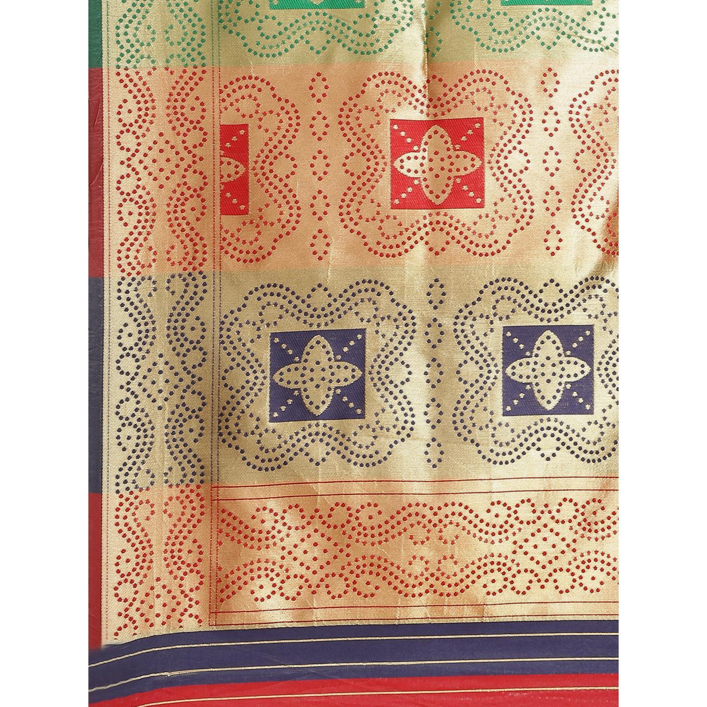 Preferable Multi Colored Festive Wear Woven Silk Blend Saree - Peachmode