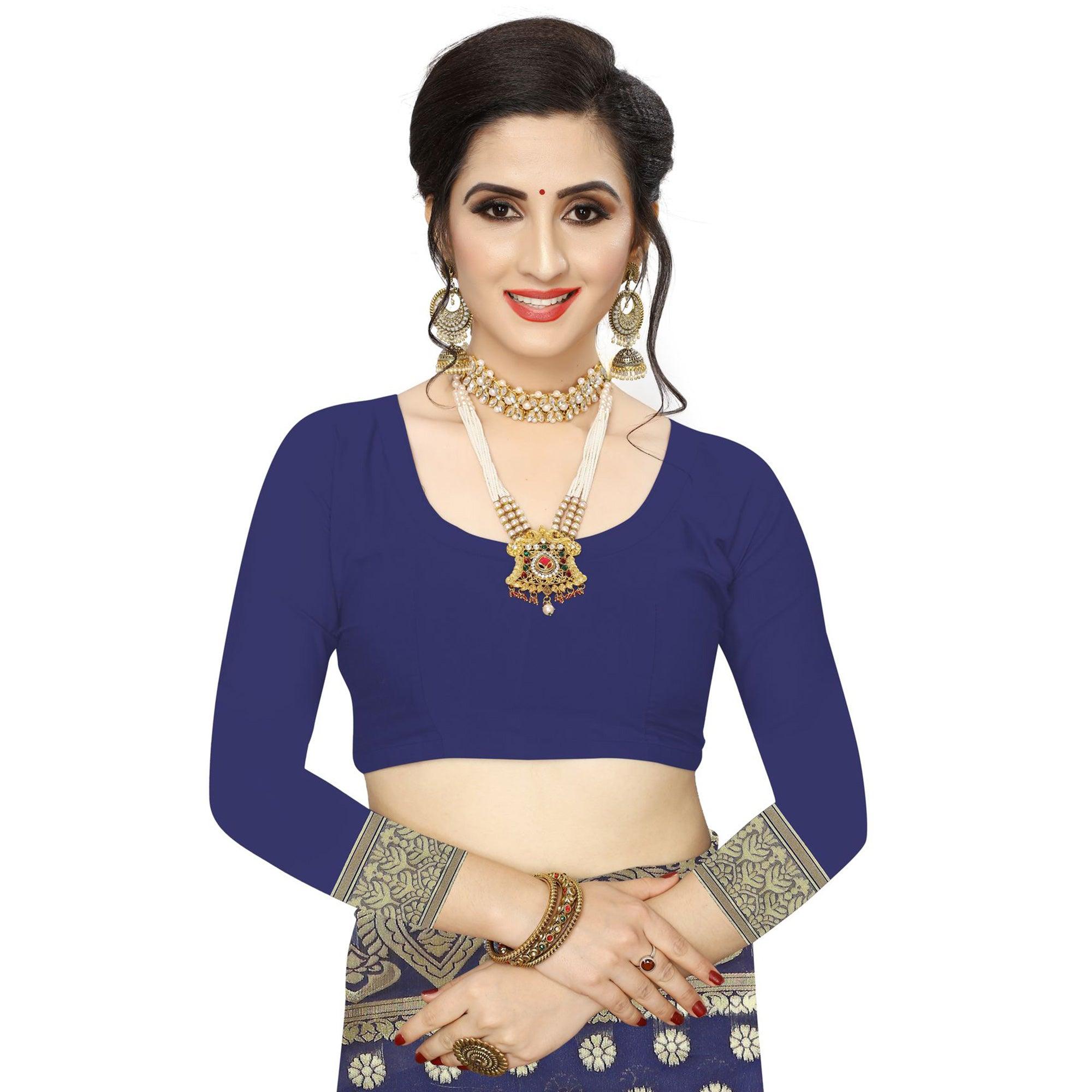 Preferable Navy Blue Colored Festive Wear Woven Art Silk Saree - Peachmode