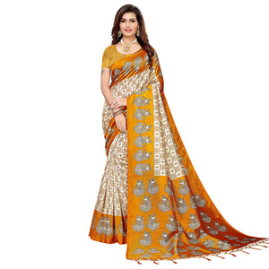 Preferable Off White-Light Orange Colored Festive Wear Art Silk Saree - Peachmode