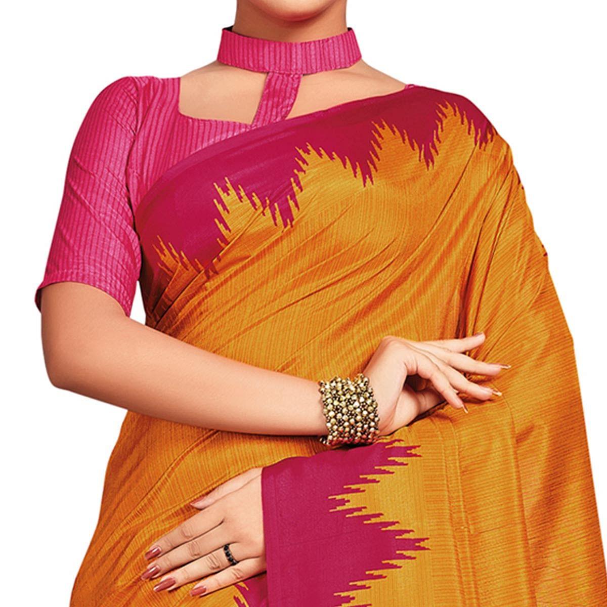 Preferable Orange Colored Casual Printed Tussar Silk Saree - Peachmode