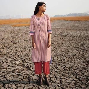Preferable Pink Colored Casual Printed Cotton Kurti-Bottom Set - Peachmode