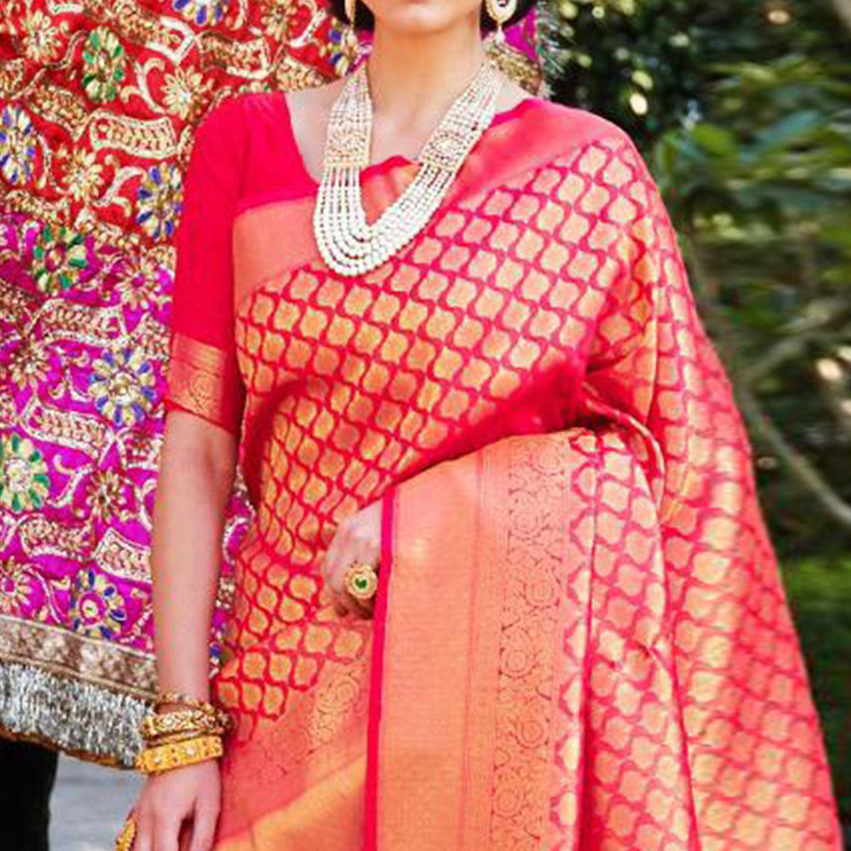 Preferable Pink Coloured Festive Wear Woven Silk Saree - Peachmode