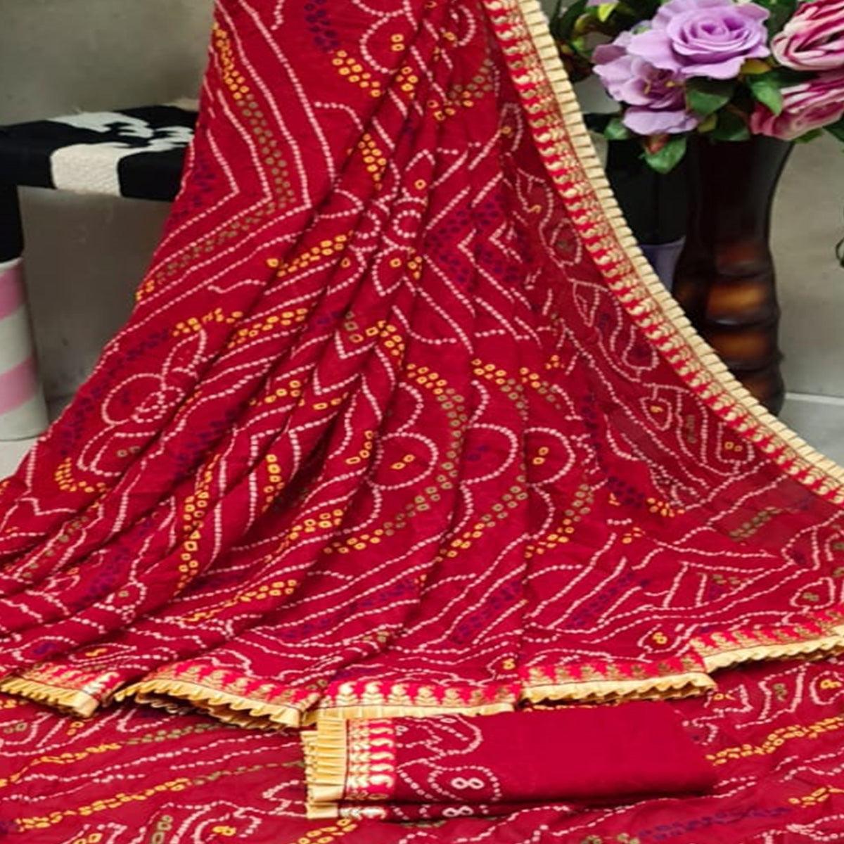 Preferable Red Colored Casual Printed Moss Georgette Saree - Peachmode