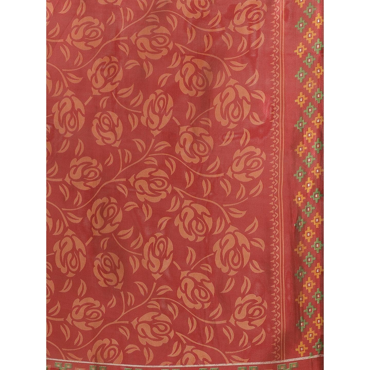 Preferable Red Colored Casual Wear Printed Lichi Silk Saree - Peachmode