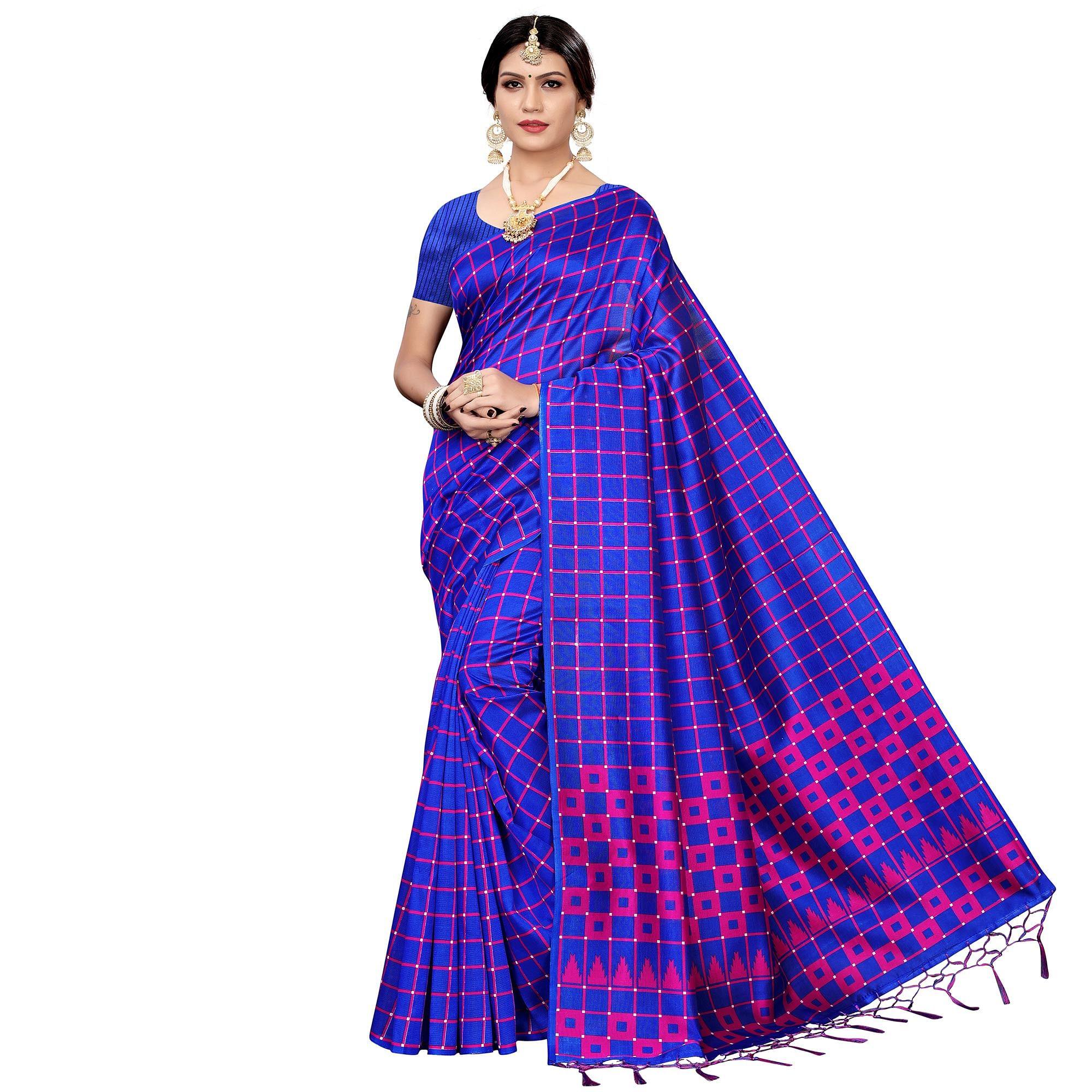Preferable Royal Blue Colored Festive Wear Printed Art Silk Saree - Peachmode