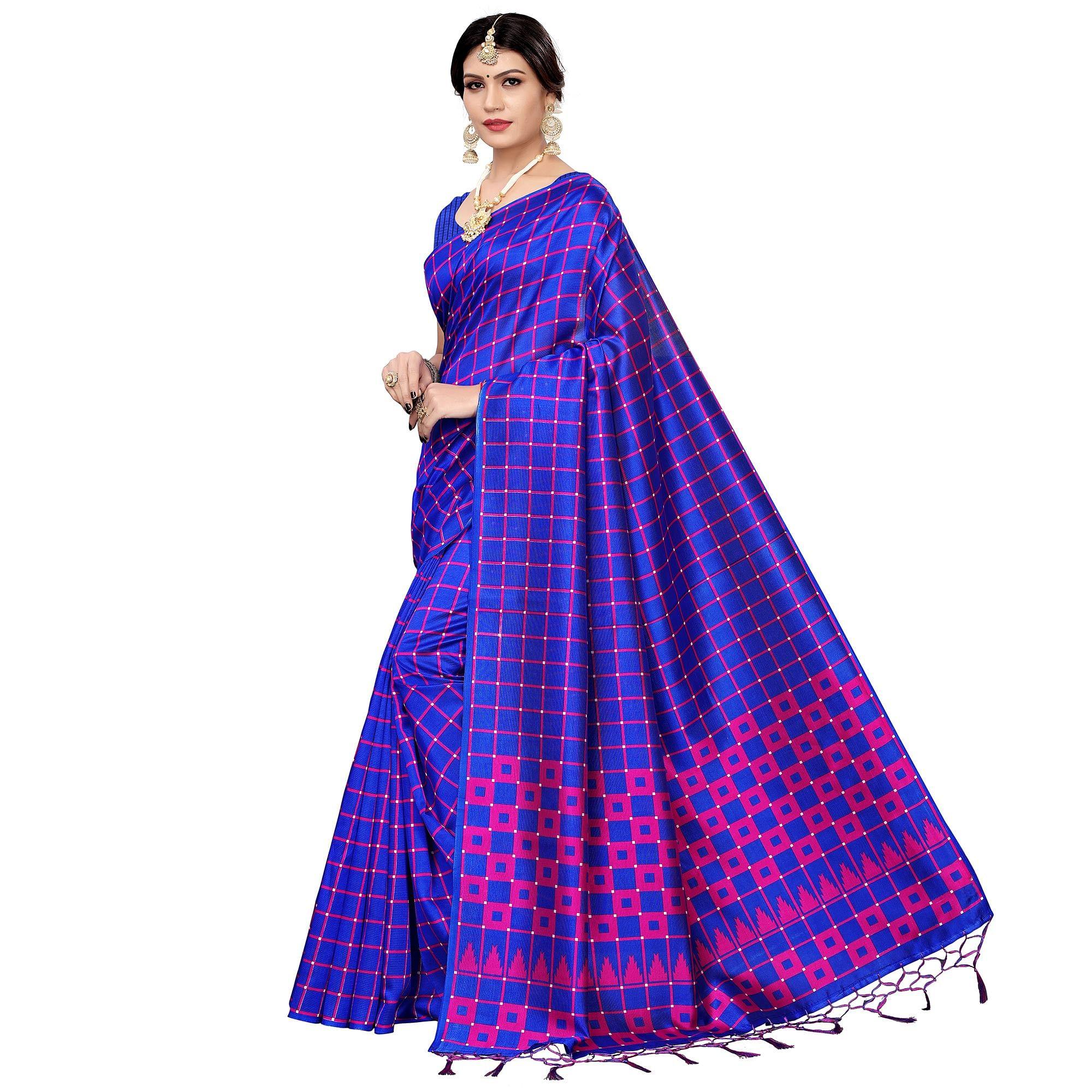 Preferable Royal Blue Colored Festive Wear Printed Art Silk Saree - Peachmode