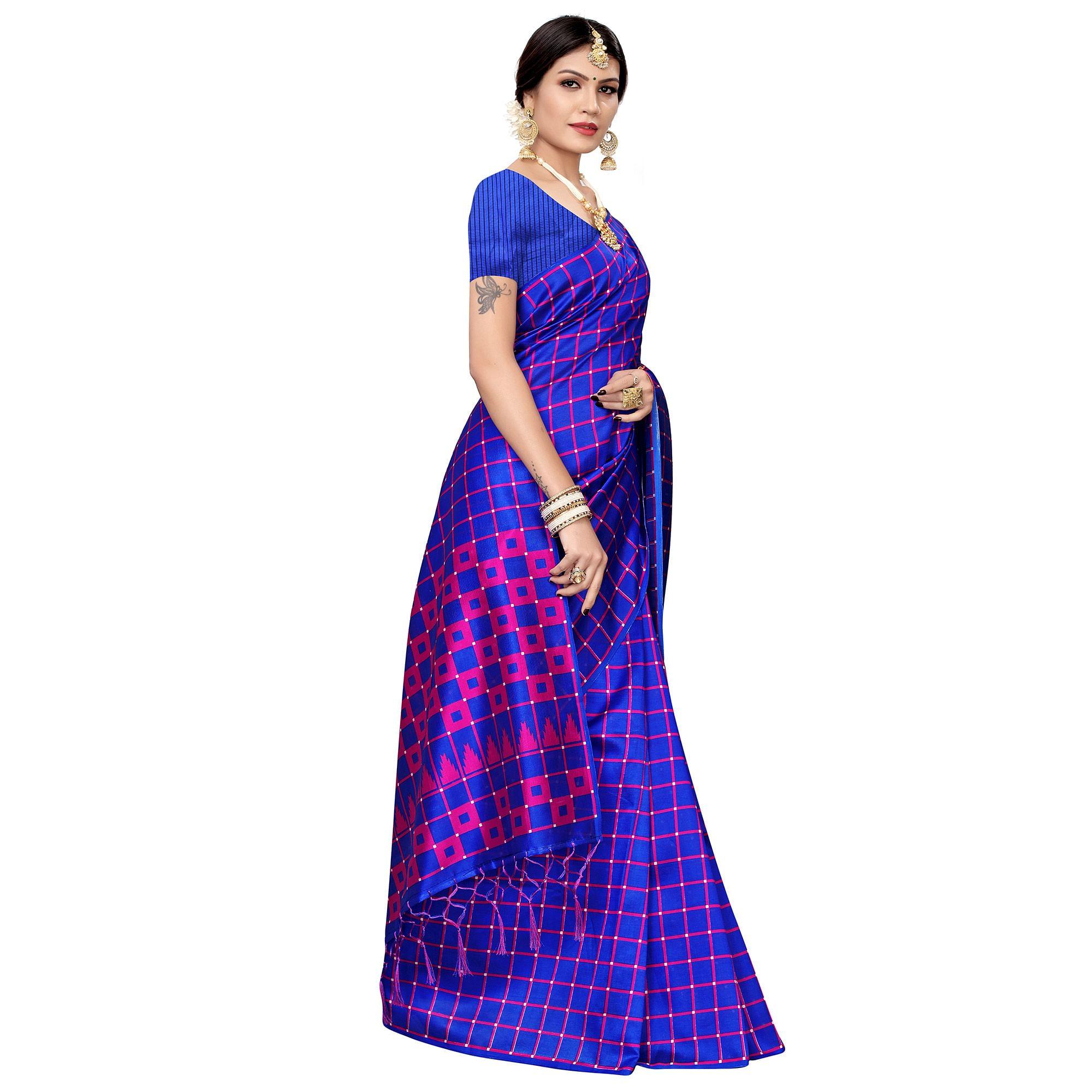 Preferable Royal Blue Colored Festive Wear Printed Art Silk Saree - Peachmode