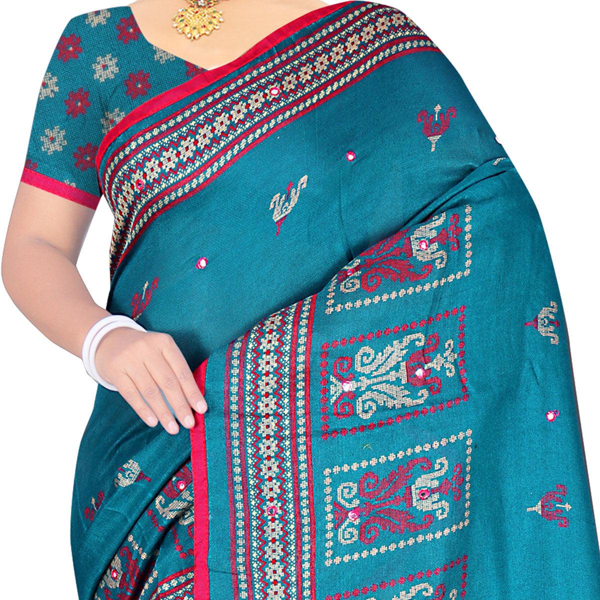 Preferable Sky Blue Coloured Casual Wear Woven Cotton Jute Saree - Peachmode