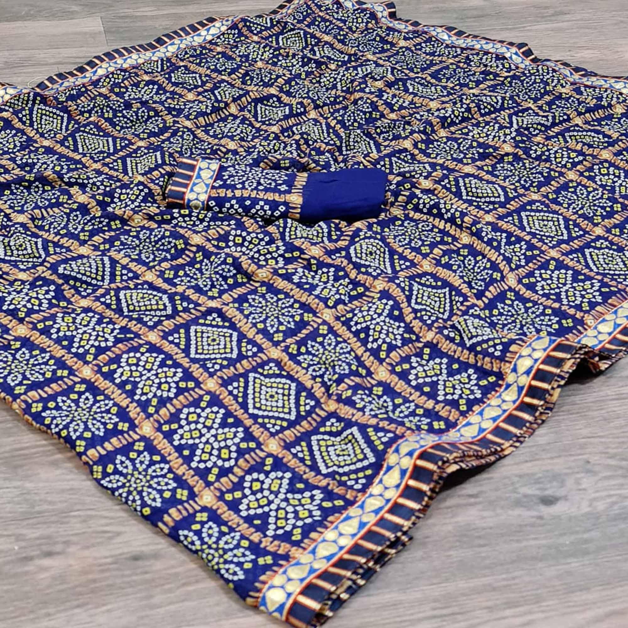 Pretty Blue Colored Casual Printed Moss Georgette Saree - Peachmode