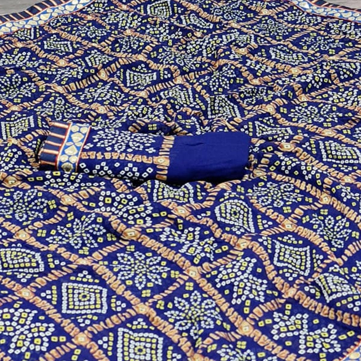 Pretty Blue Colored Casual Printed Moss Georgette Saree - Peachmode