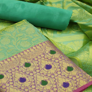 Pretty Dark Green Colored Festive Wear Woven Heavy Banarasi Silk Dress Material - Peachmode