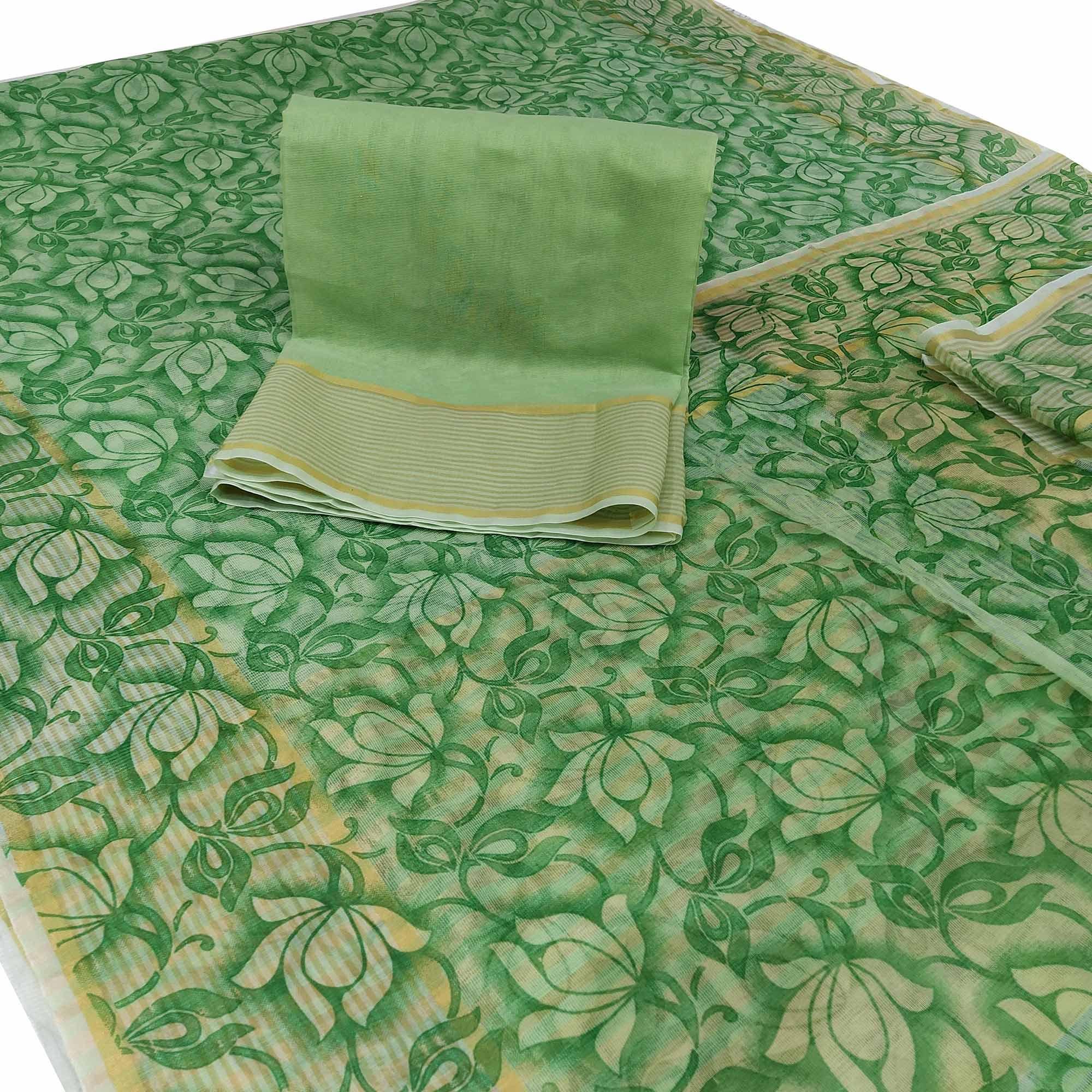 Pretty Green Colored Casual Wear Floral Printed Net Saree - Peachmode