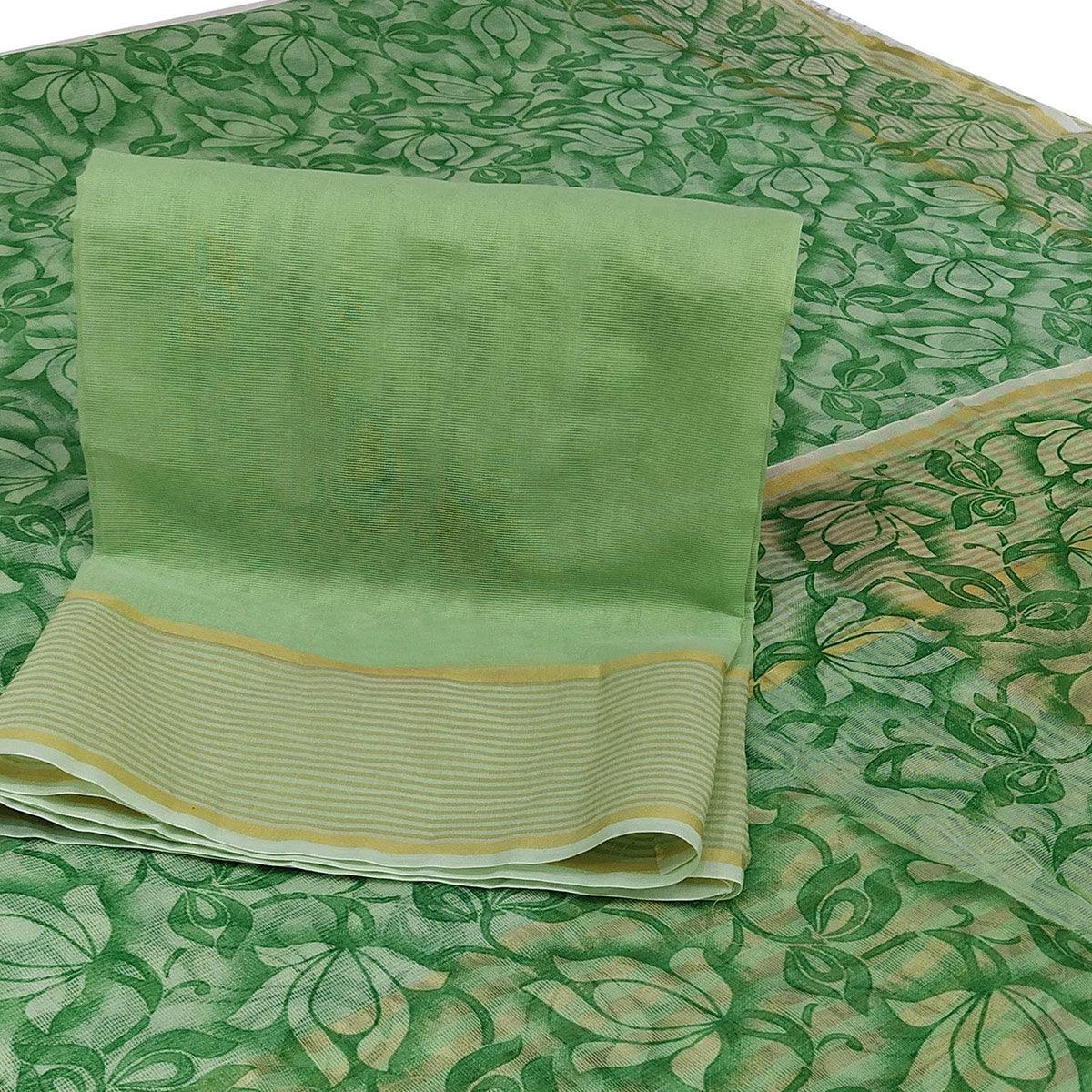 Pretty Green Colored Casual Wear Floral Printed Net Saree - Peachmode