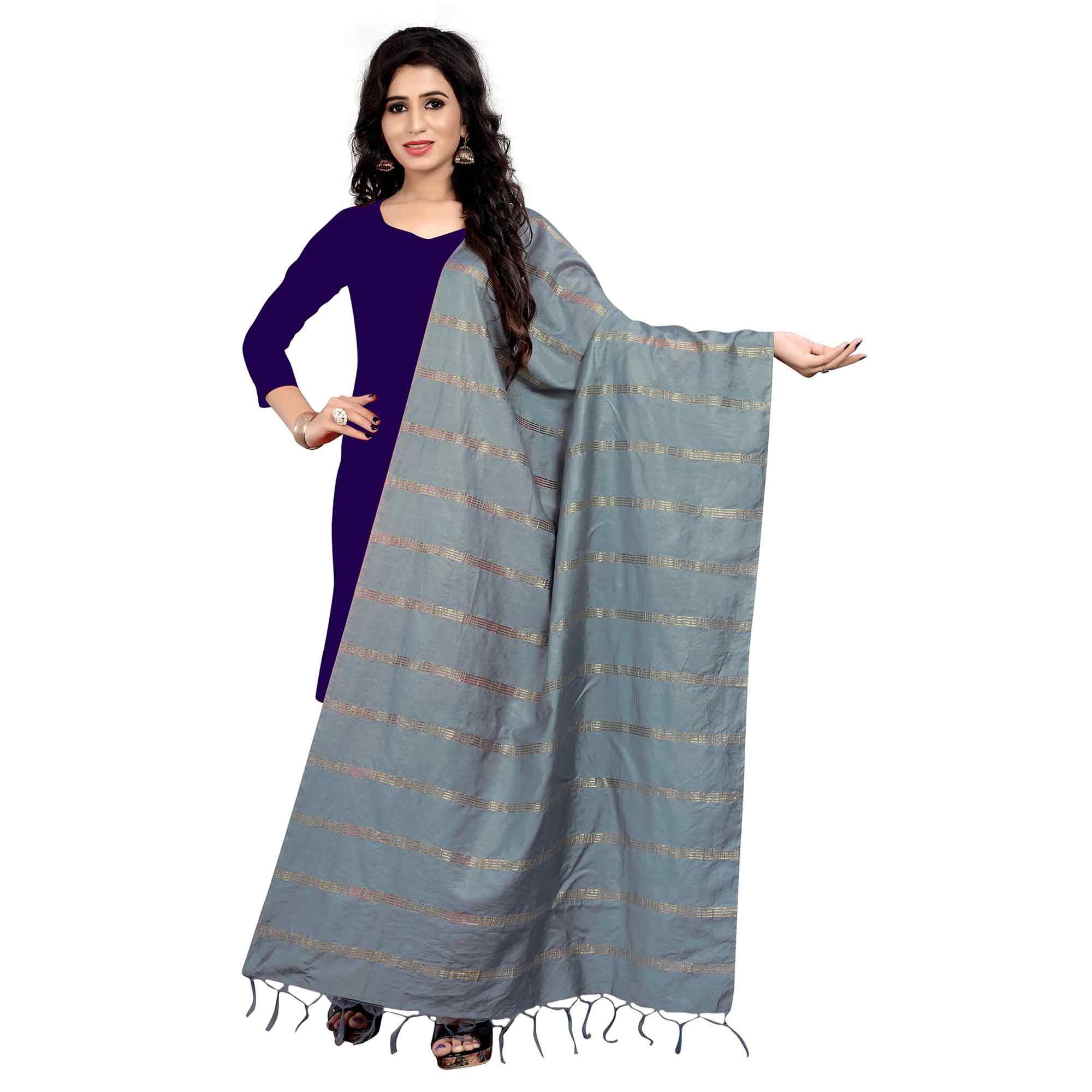 Pretty Grey Colored Festive Wear Cotton Dupatta - Peachmode