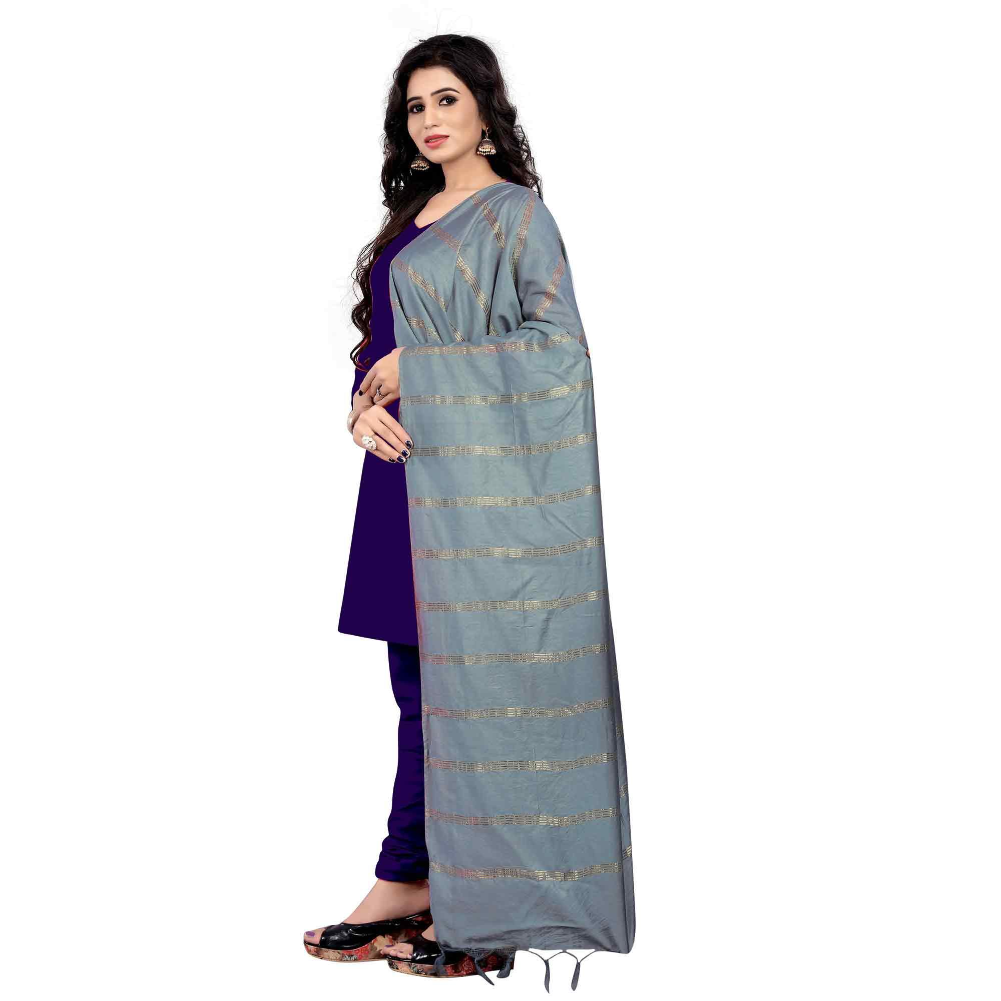 Pretty Grey Colored Festive Wear Cotton Dupatta - Peachmode
