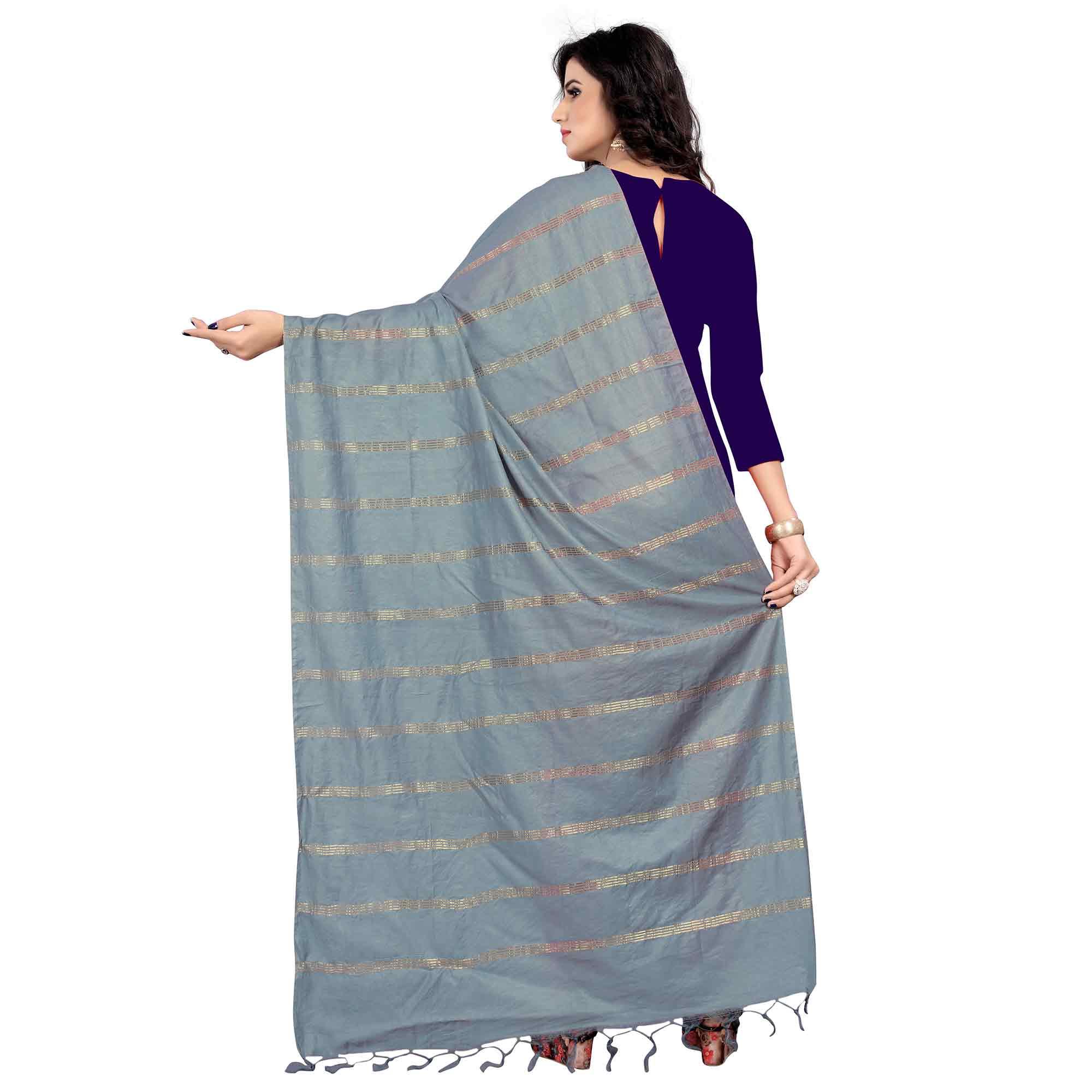 Pretty Grey Colored Festive Wear Cotton Dupatta - Peachmode