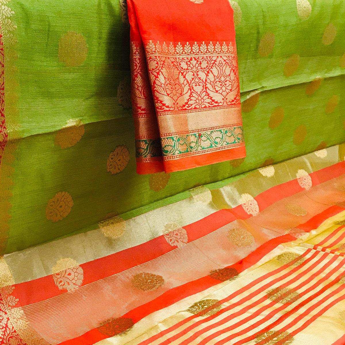 Pretty Light Green Colored Festive Wear Woven Art Silk Saree - Peachmode
