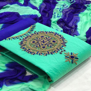 Pretty Light Rama Colored Partywear Embroidered Modal Dress Material - Peachmode