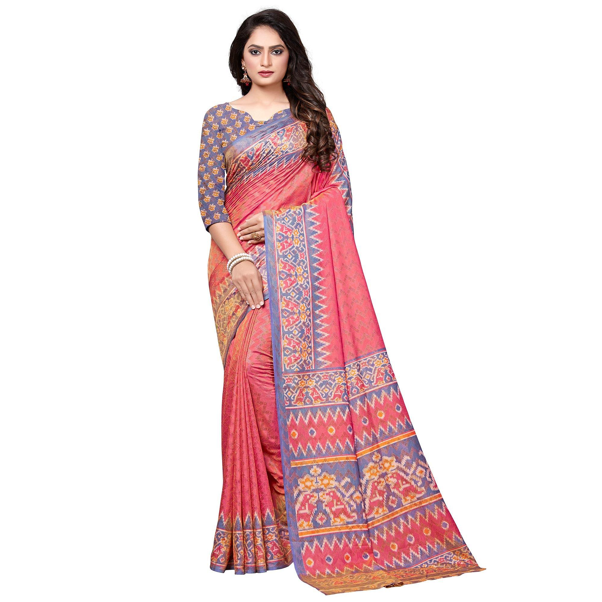 Pretty Pink Colored Casual Printed Art Silk Saree - Peachmode