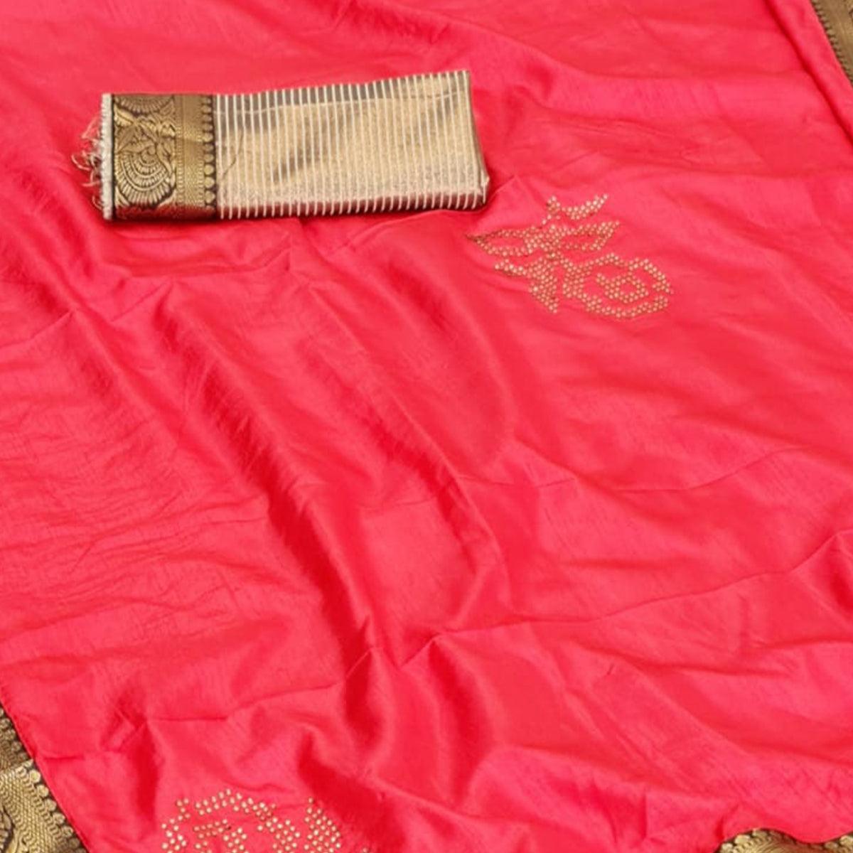 Pretty Pink Coloured Casual Wear Lace Border Dola Silk Saree - Peachmode