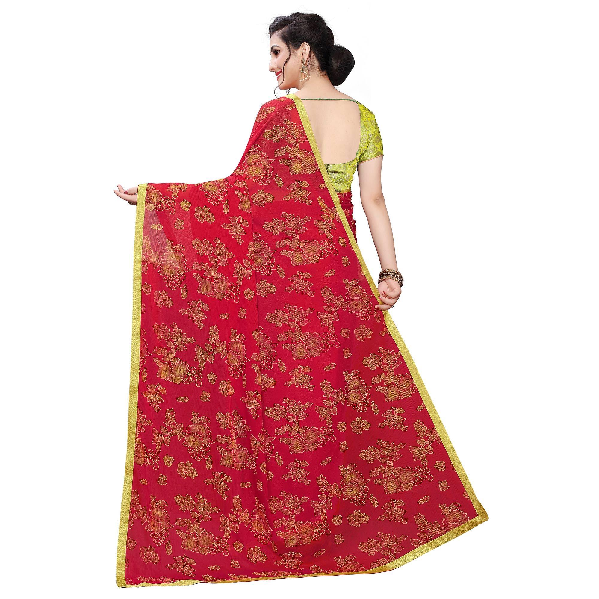 Pretty Red Colored Casual Wear Printed Art Silk Saree - Peachmode