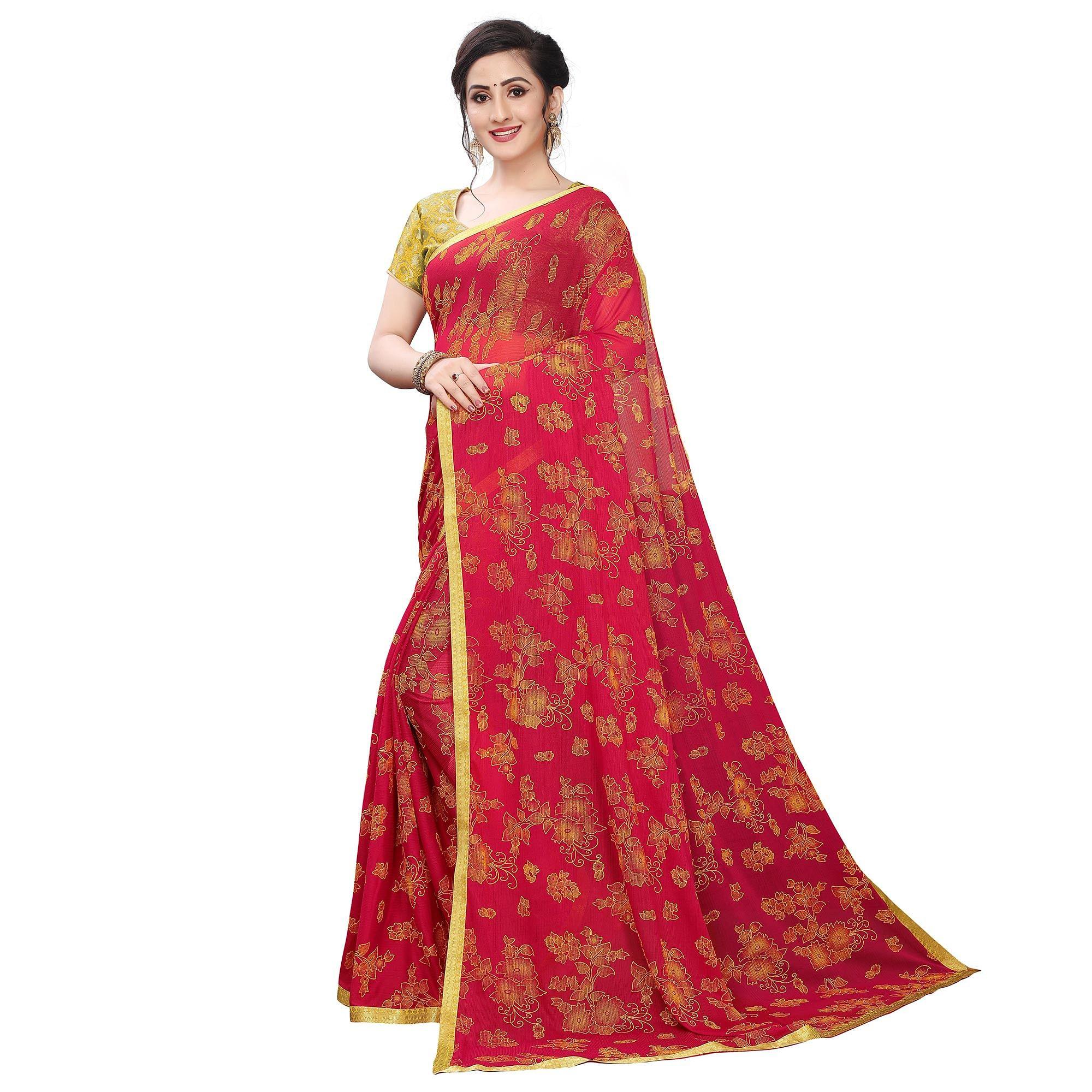Pretty Red Colored Casual Wear Printed Art Silk Saree - Peachmode