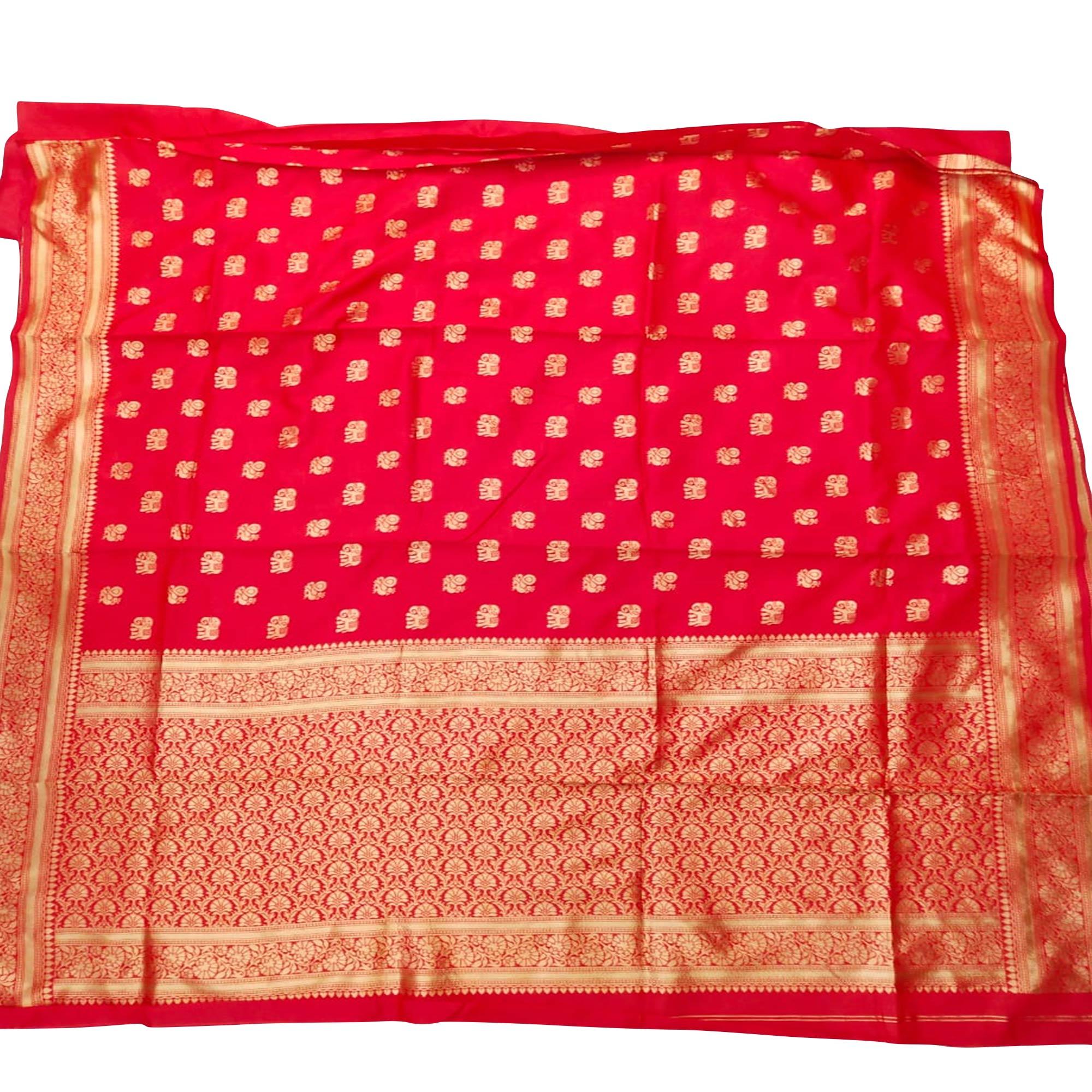 Pretty Red Colored Festive Wear Woven Pure Banarasi Silk Saree - Peachmode