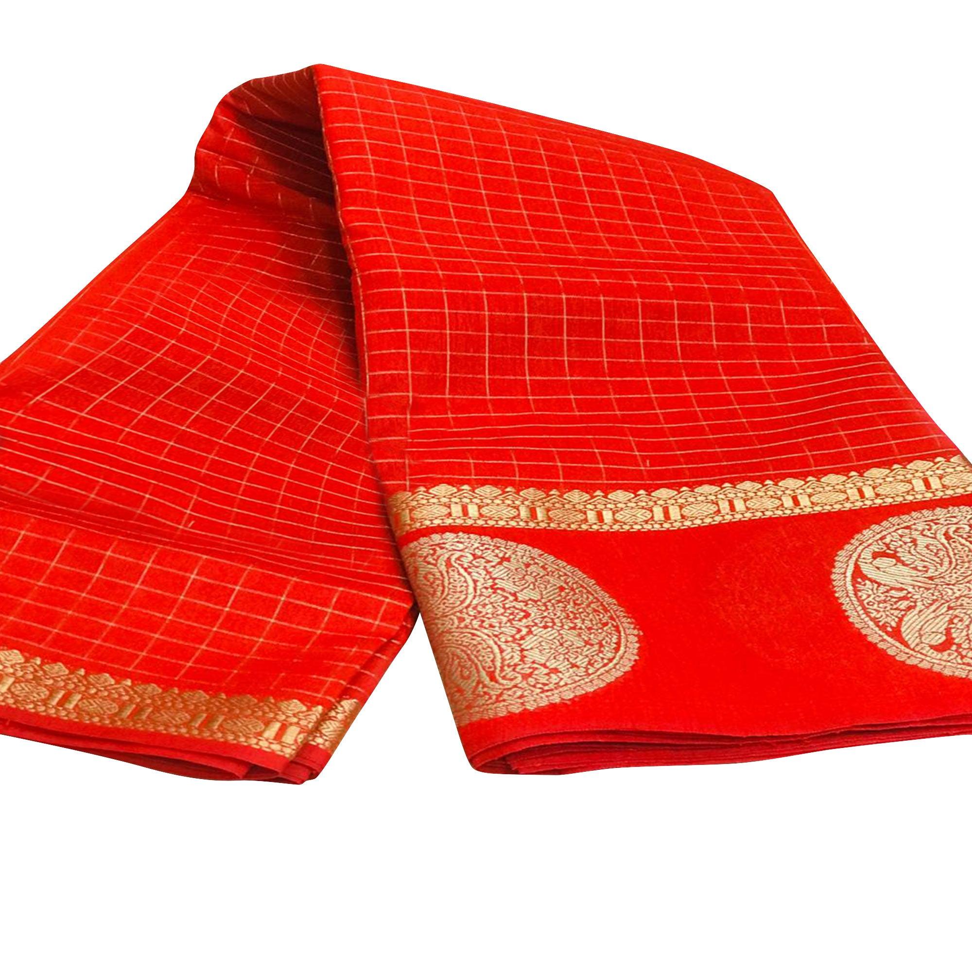 Pretty Red Colored Festive Wear Woven Silk Saree - Peachmode
