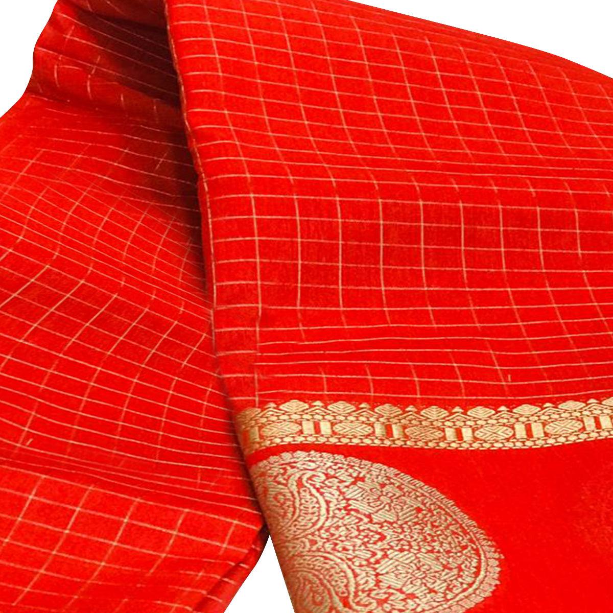 Pretty Red Colored Festive Wear Woven Silk Saree - Peachmode