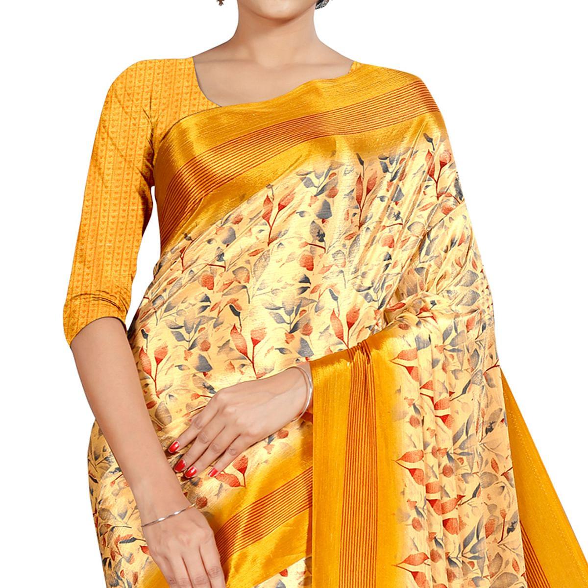 Pretty Yellow Colored Casual Wear Printed Crepe Saree - Peachmode