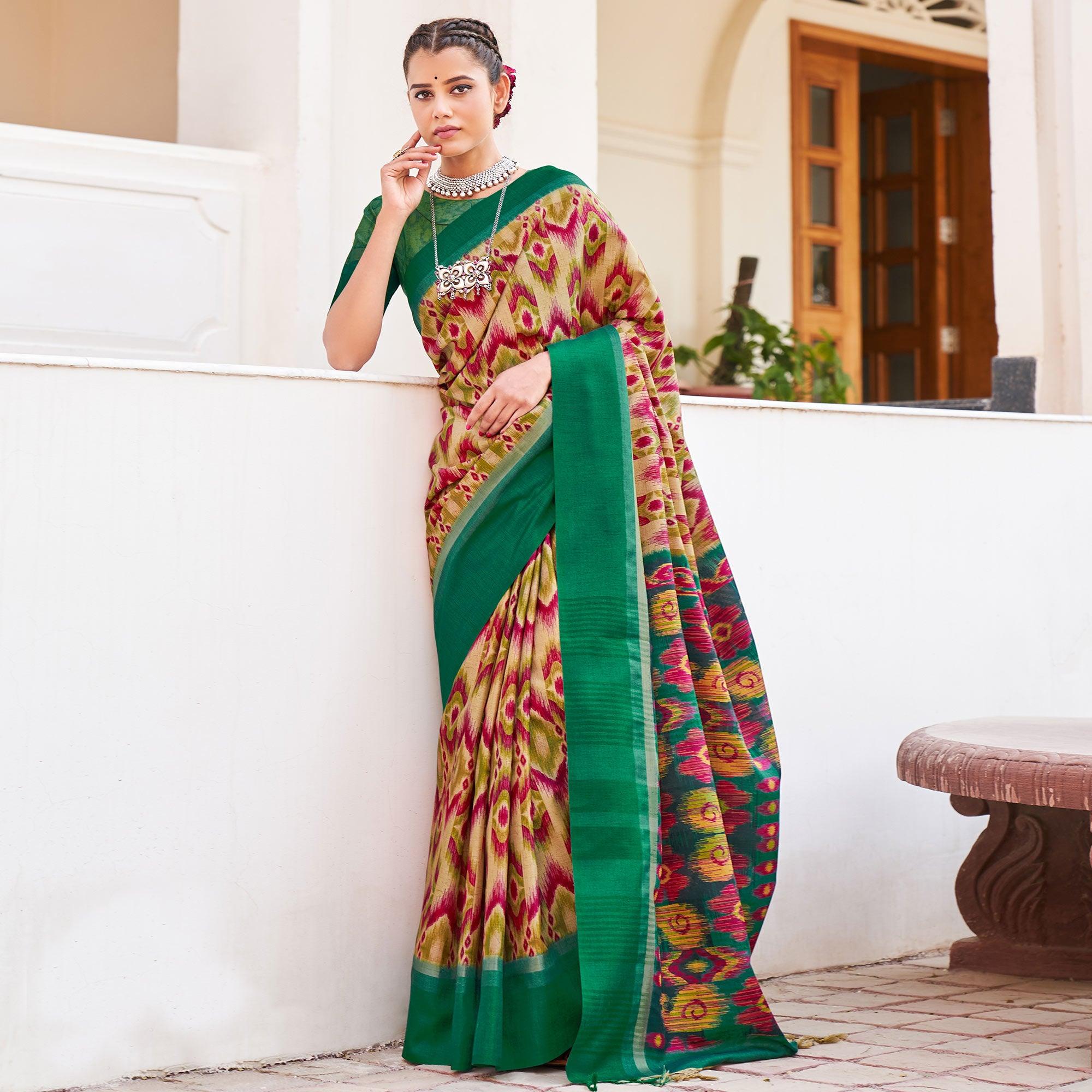 Prominent Beige & Maroon Coloured Partywear Woven Silk Saree - Peachmode