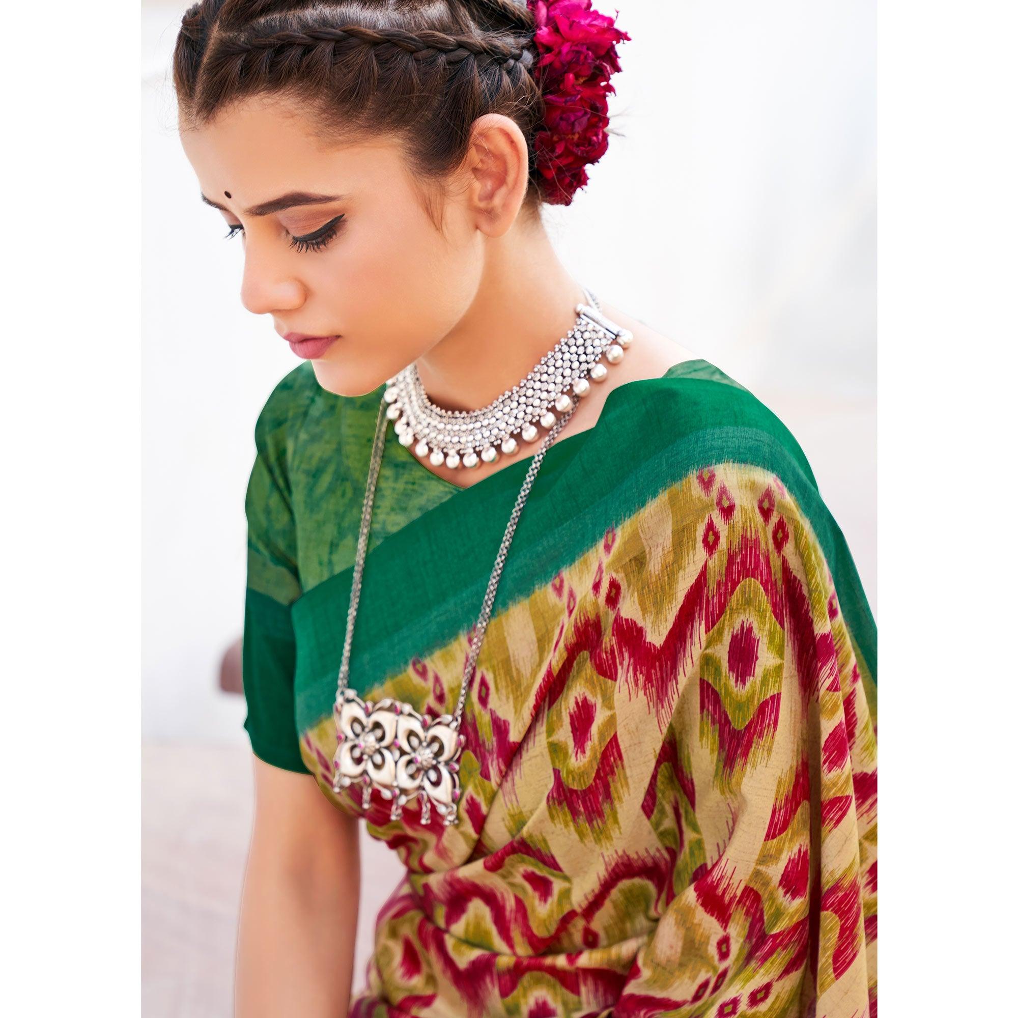 Prominent Beige & Maroon Coloured Partywear Woven Silk Saree - Peachmode