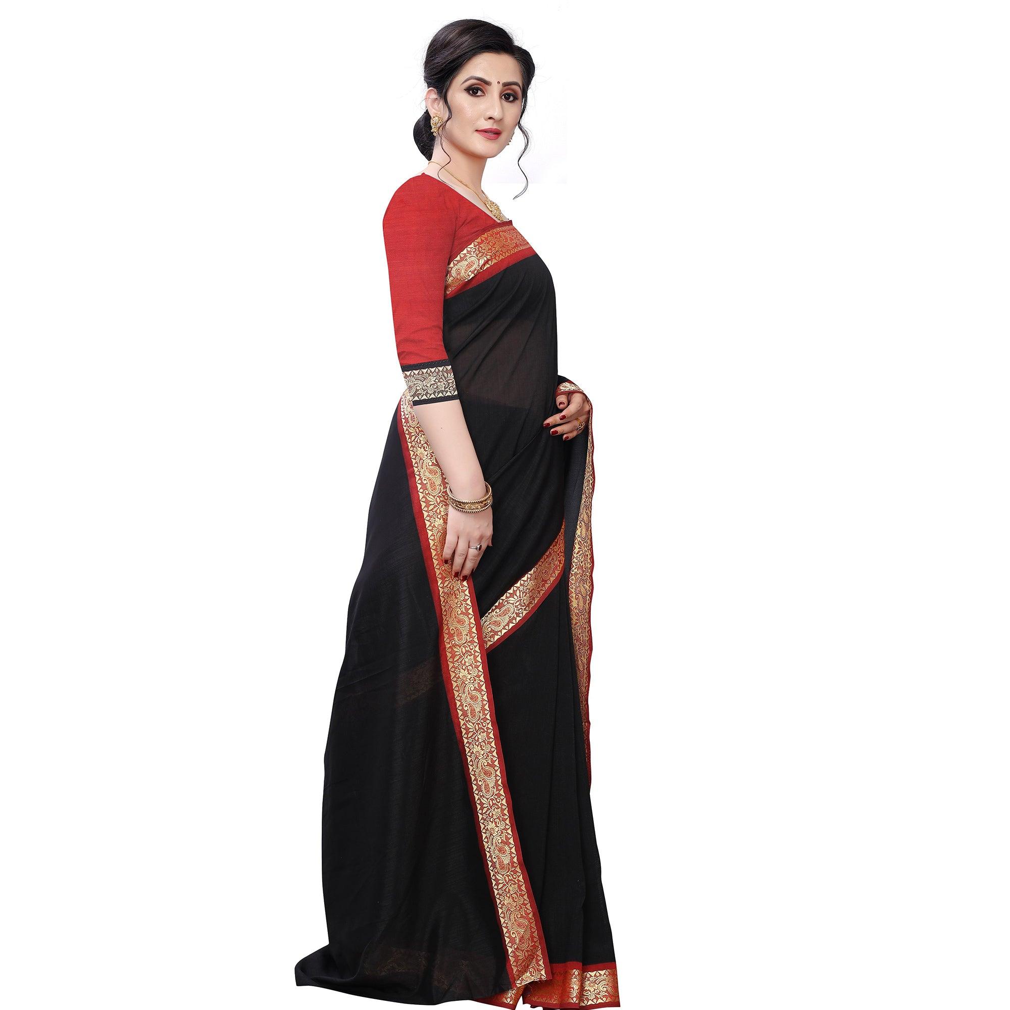 Prominent Black Colored Festive Wear Woven Vichitra Silk Saree - Peachmode